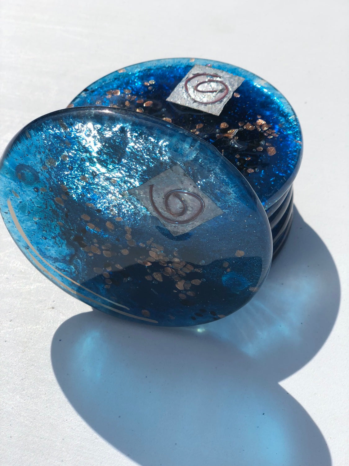 Blue & Platinum Glass Coasters (Round)