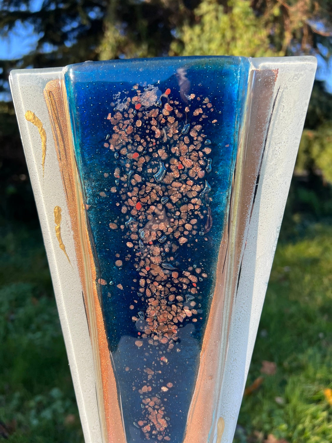 Thira Blue (Art Deco Shaped) Triangle Vase.