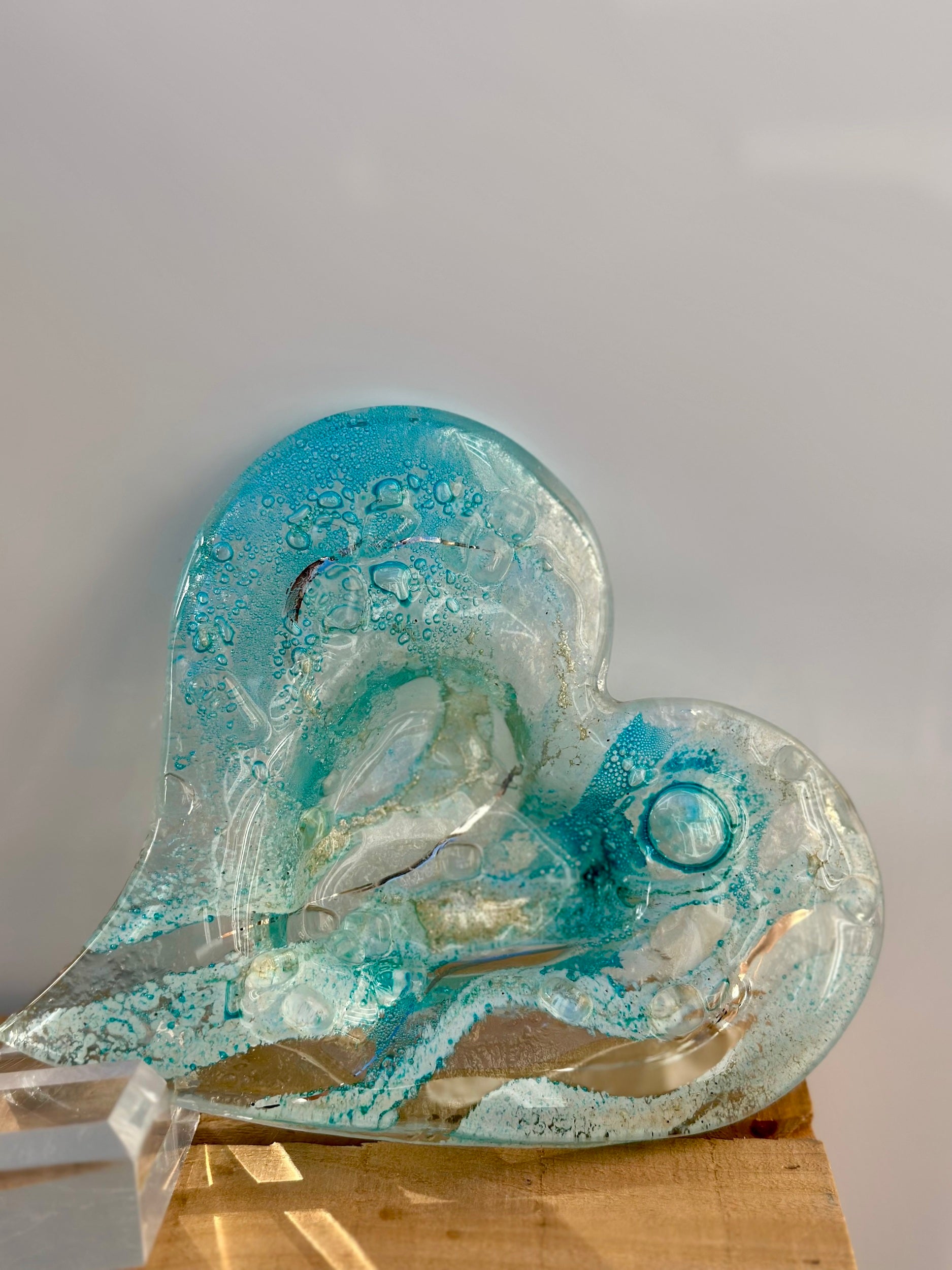 Crystal Aqua Heart Tealight Dish
