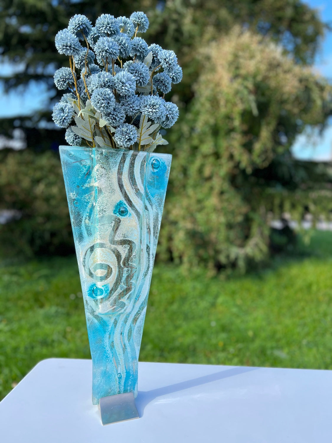 Crystal Aqua (Art Deco Shaped) Triangle Vase