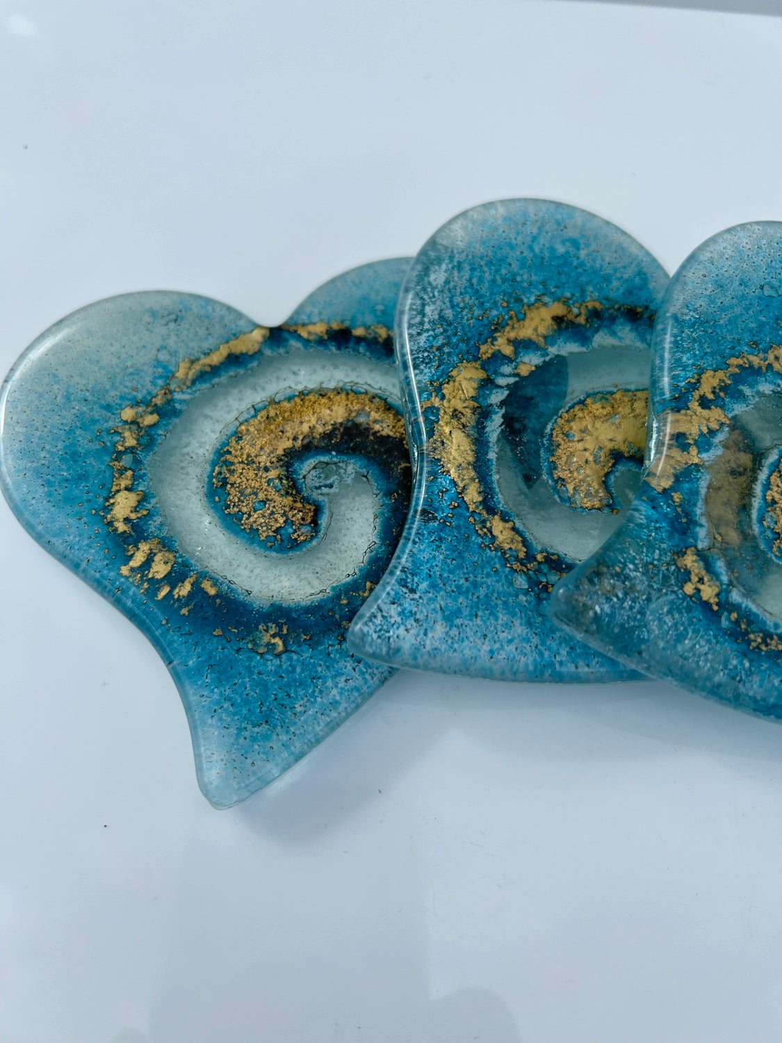 Blue & Gold Glass Coasters (Heart)