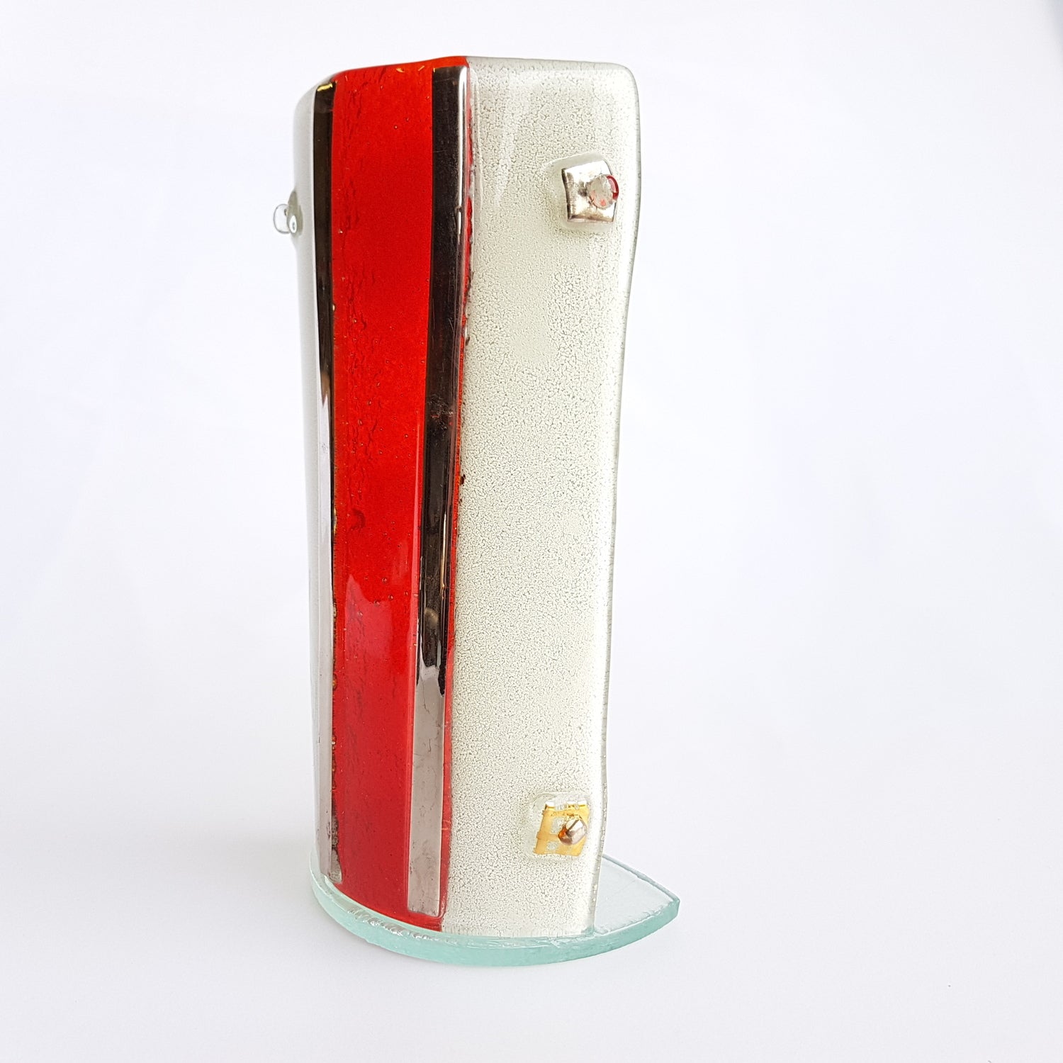 Red/White & Platinum Tealight Holder (20cm x 10cm)