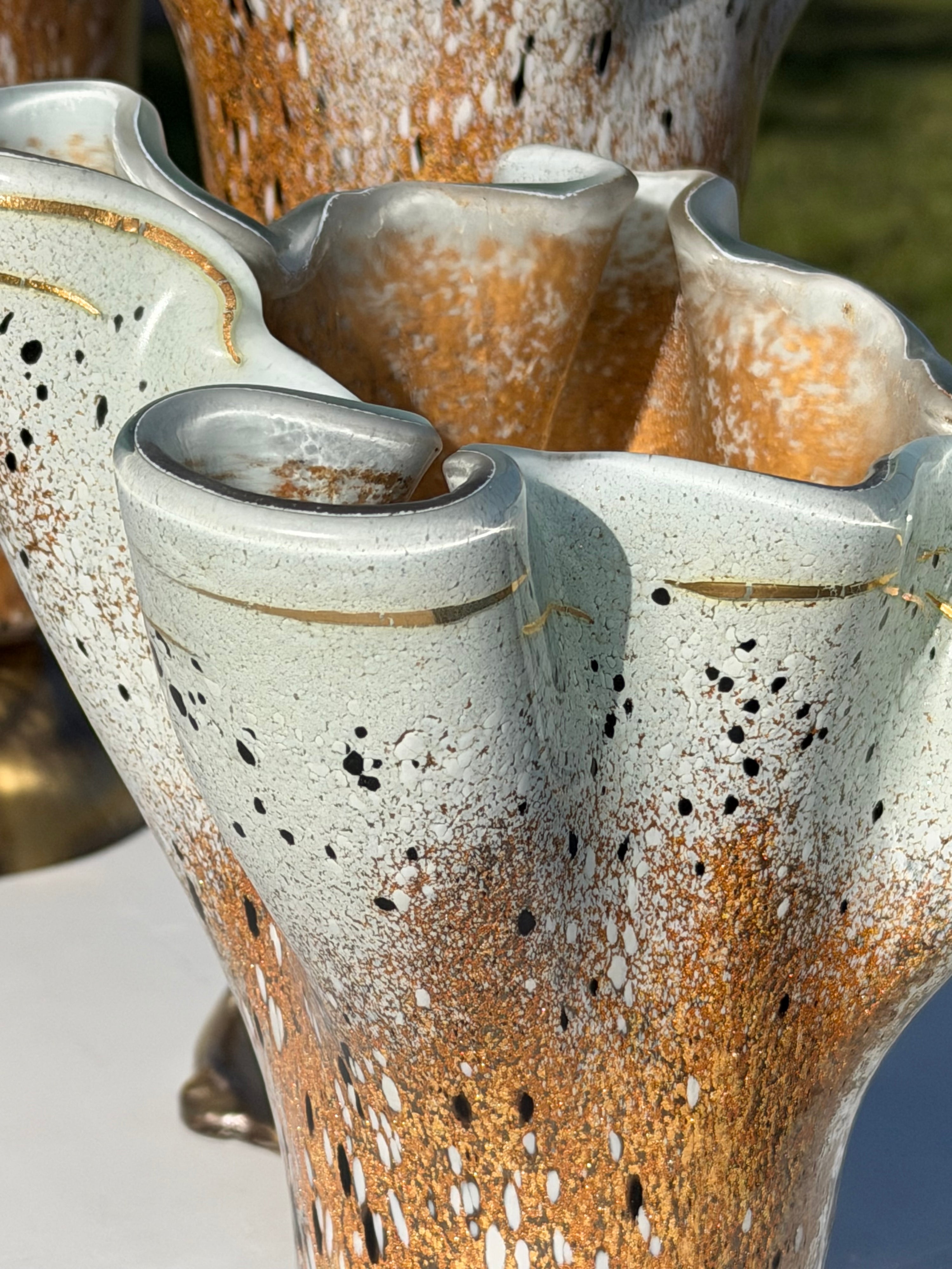 Golden Frost Fused Glass Drape Vase