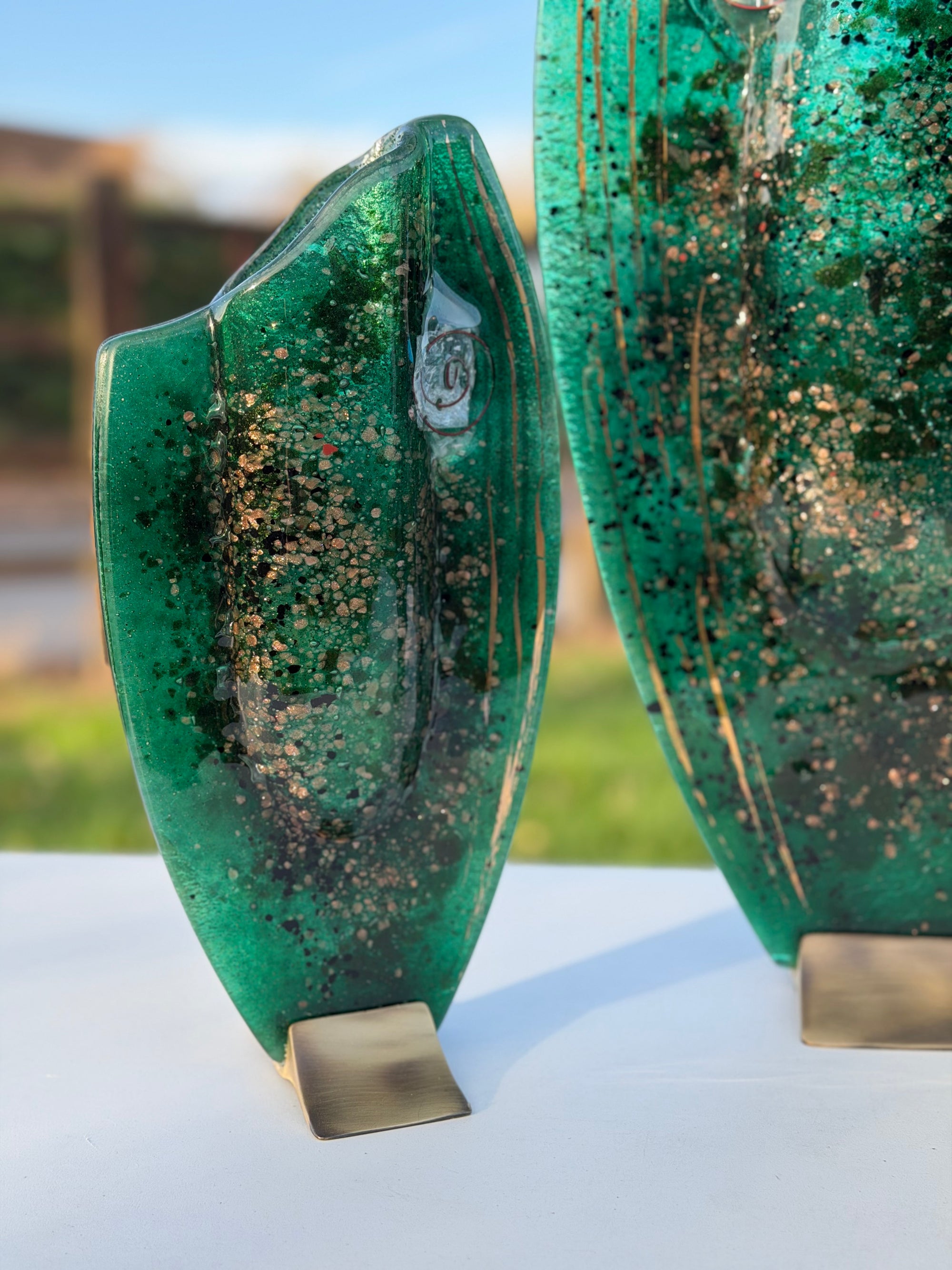 Dark Green & Gold Oval Vase