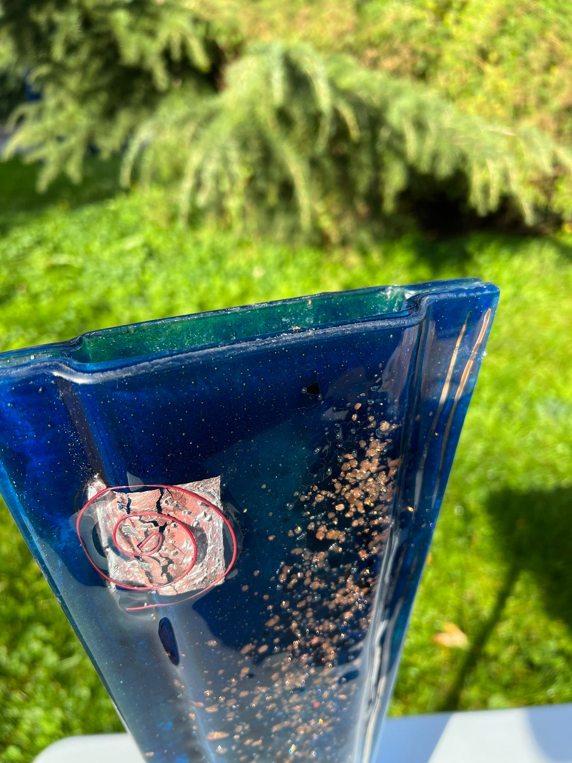 Blue & Platinum (Art Deco Shaped) Triangle Vase