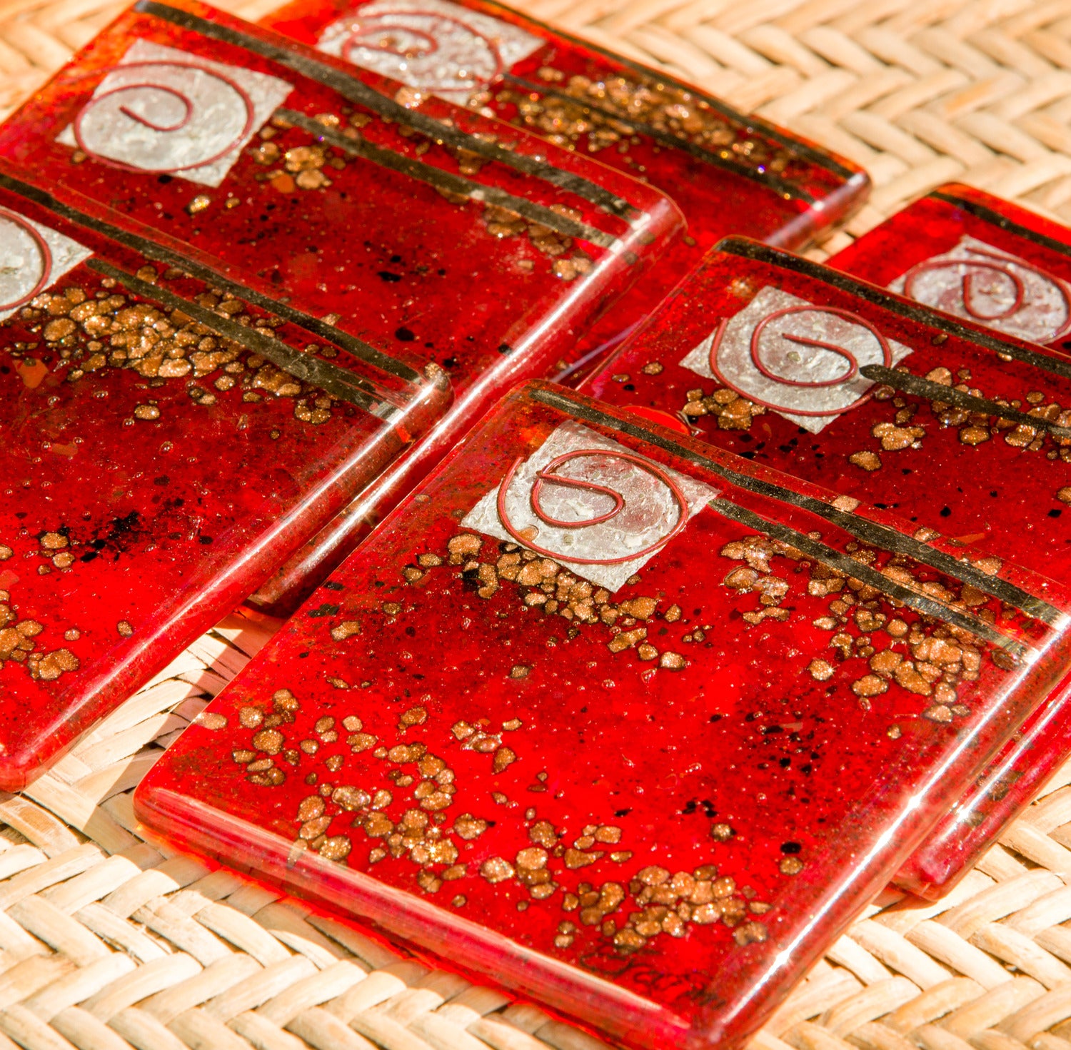 Red & Platinum Square Coasters