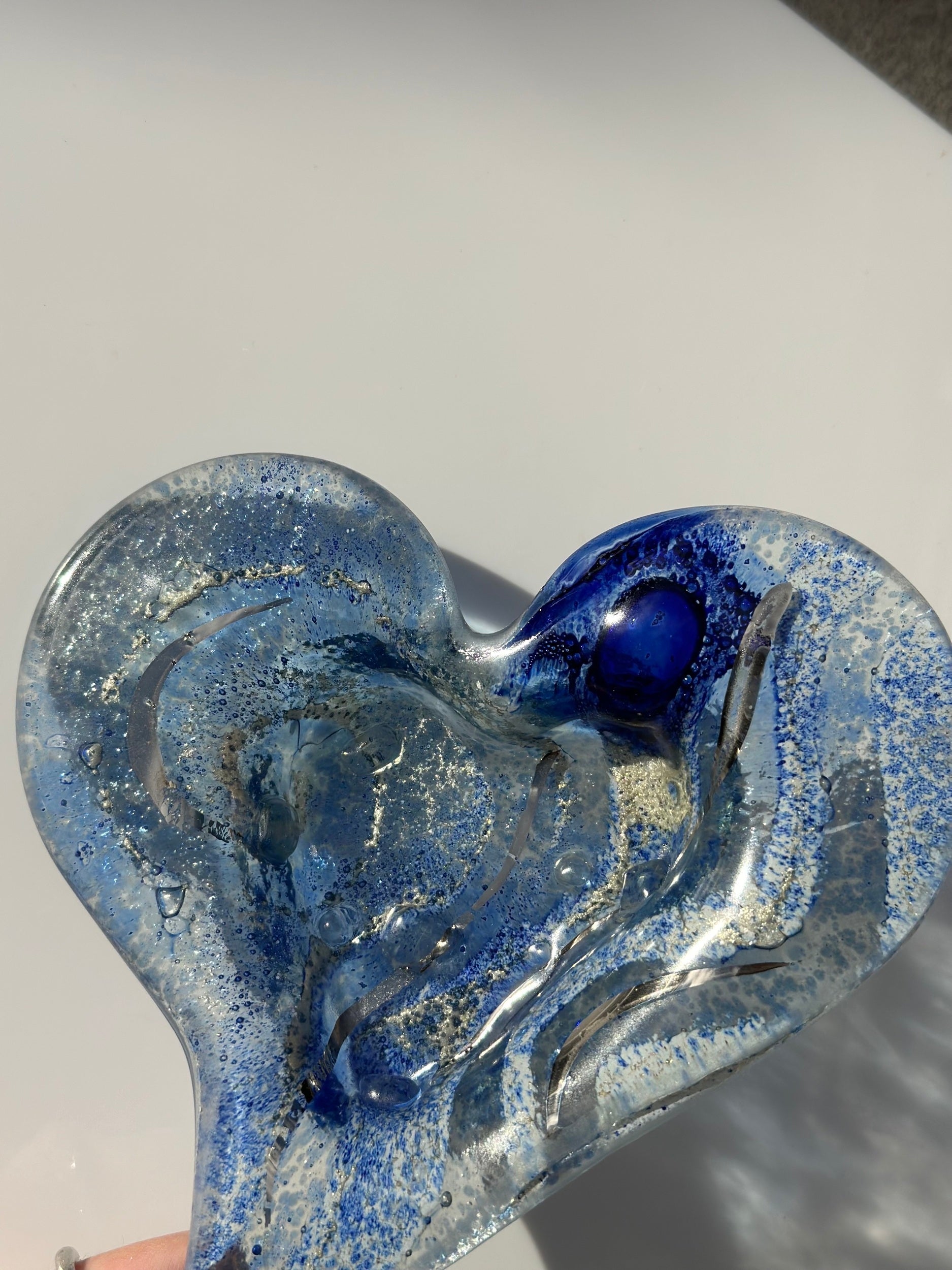 Crystal Blue Heart Tealight Dish
