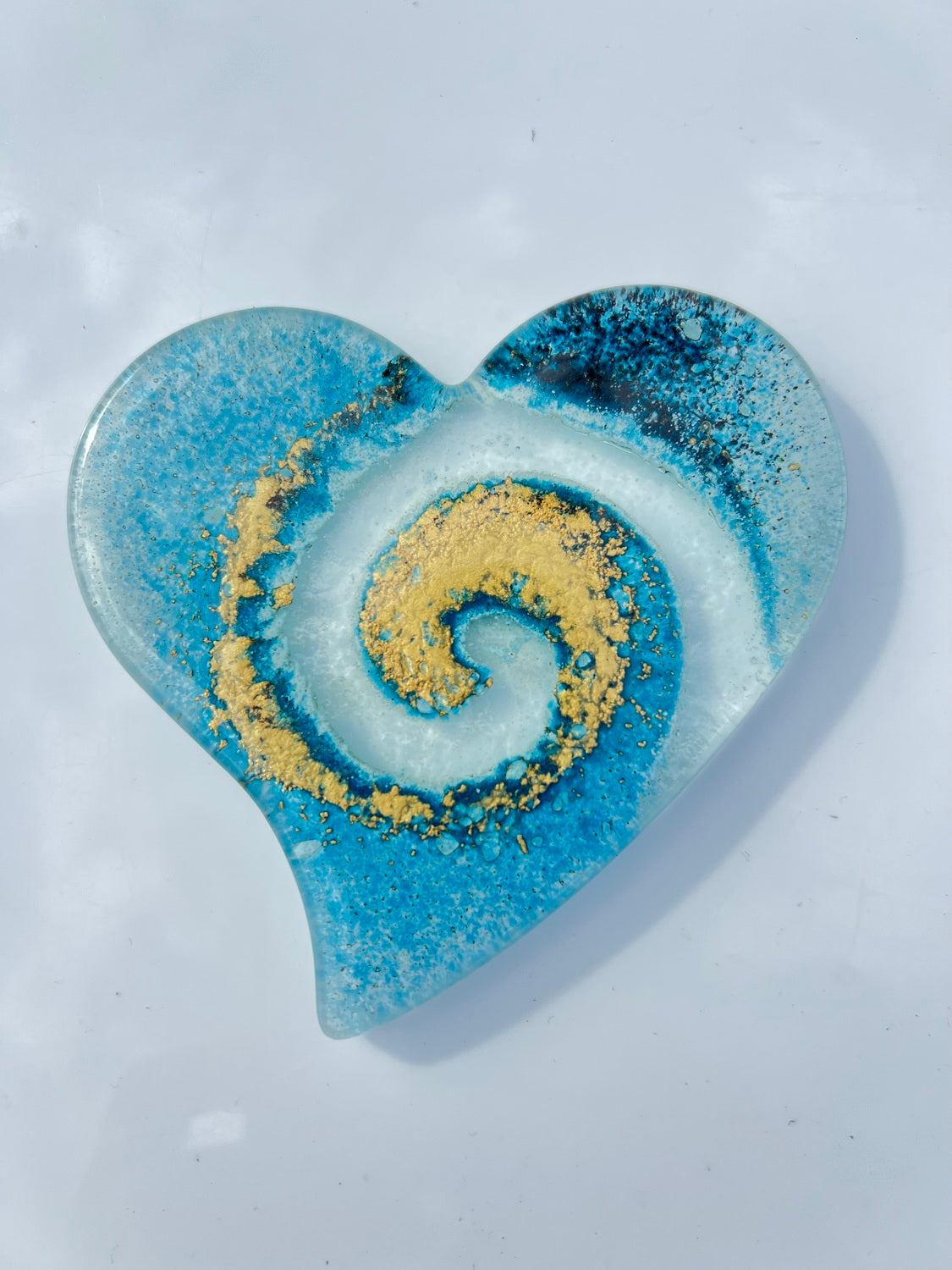 Blue & Gold Glass Coasters (Heart)