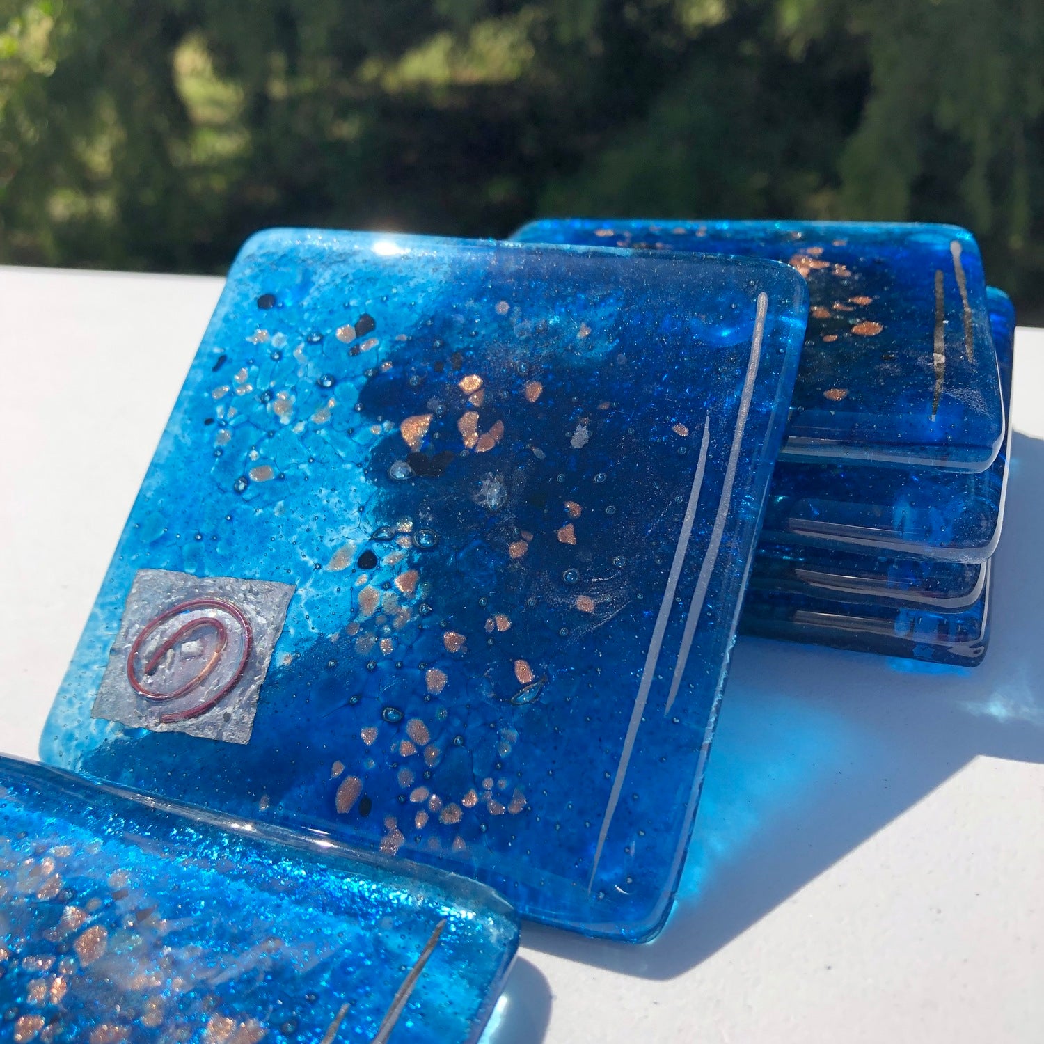 Blue & Platinum Glass Coasters (Square)