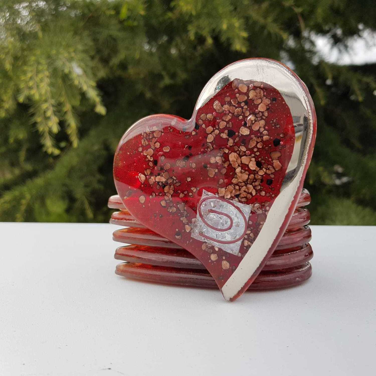 Red / Platinum Heart Coaster