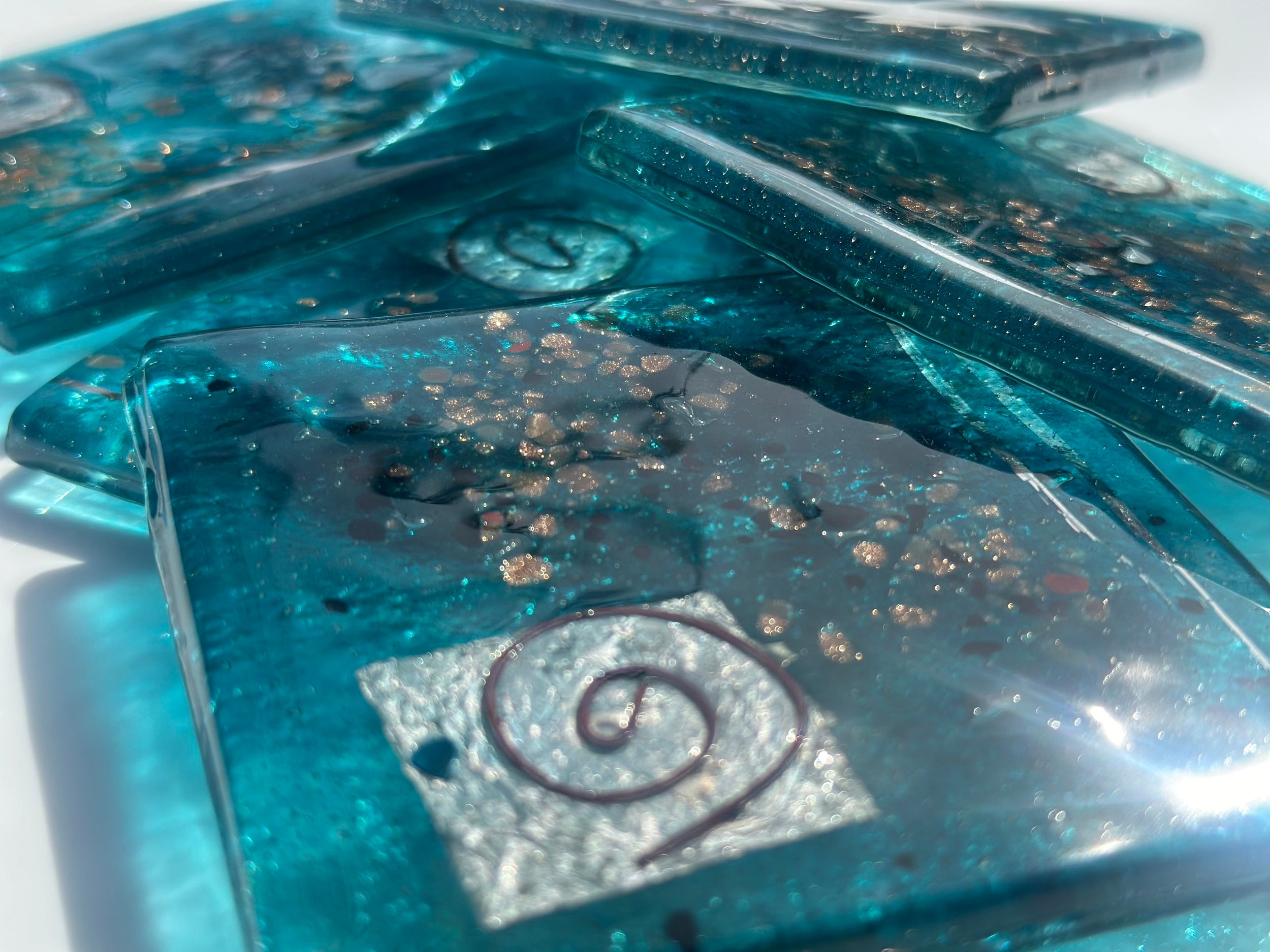 Aqua & Platinum Square Glass Coasters