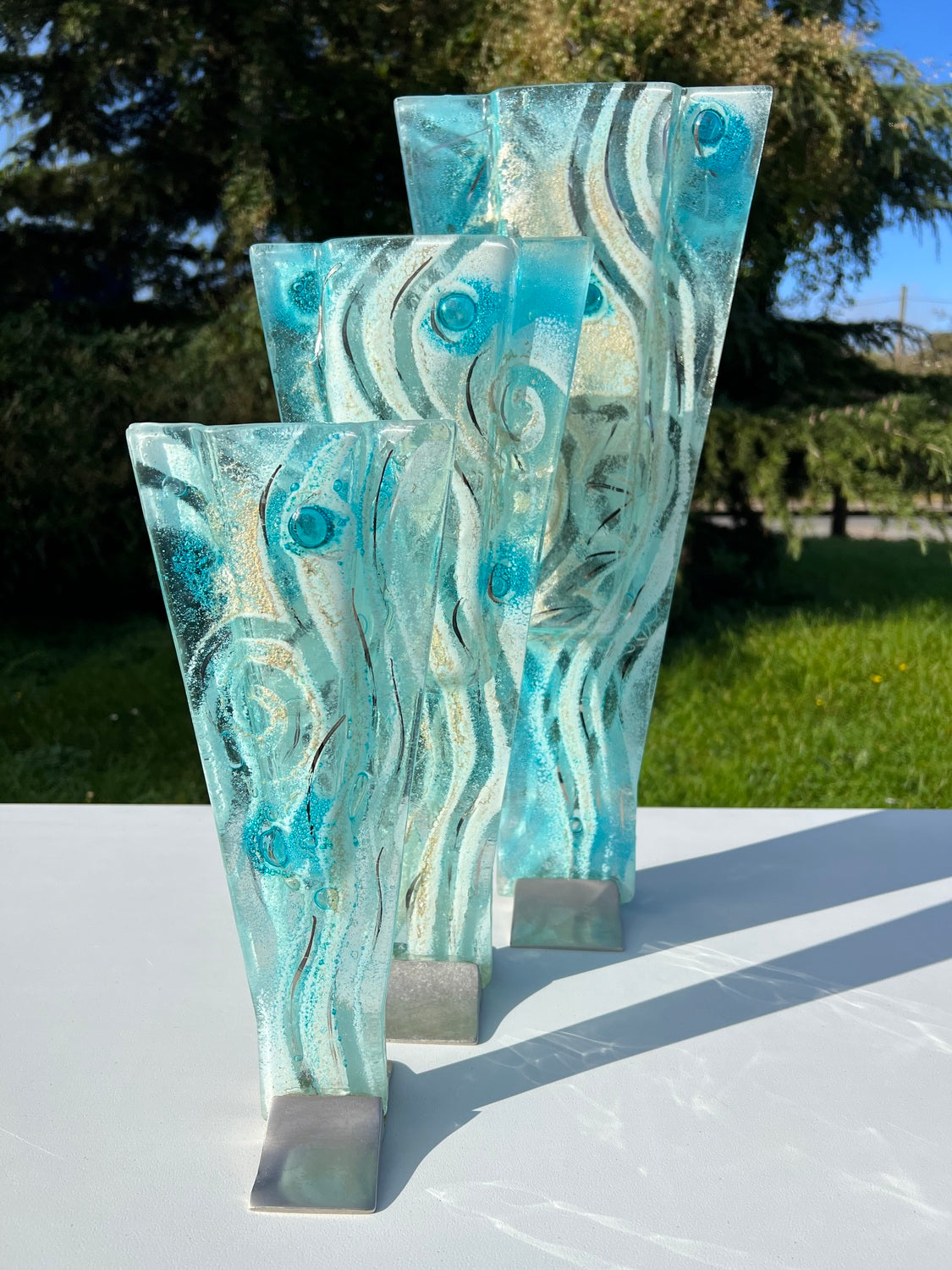 Crystal Aqua (Art Deco Shaped) Triangle Vase