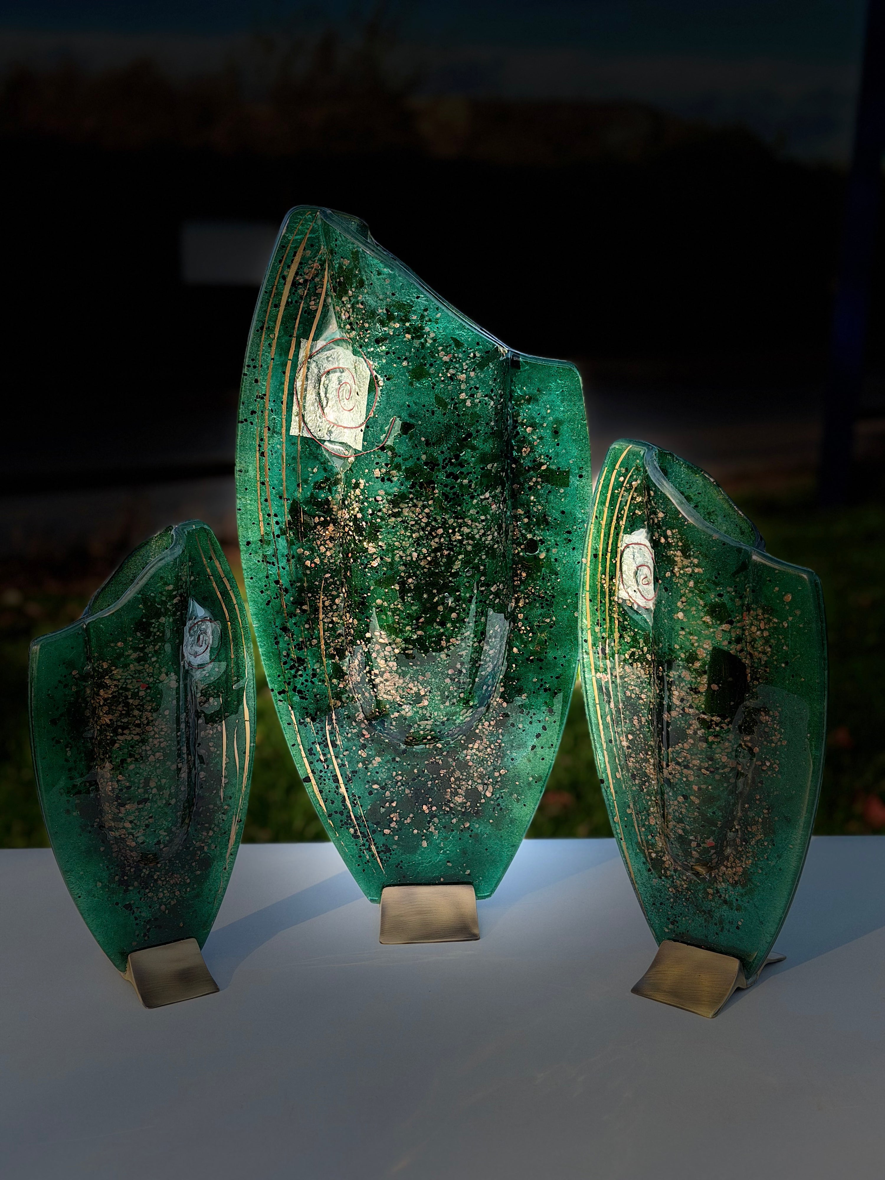 Dark Green & Gold Oval Vase