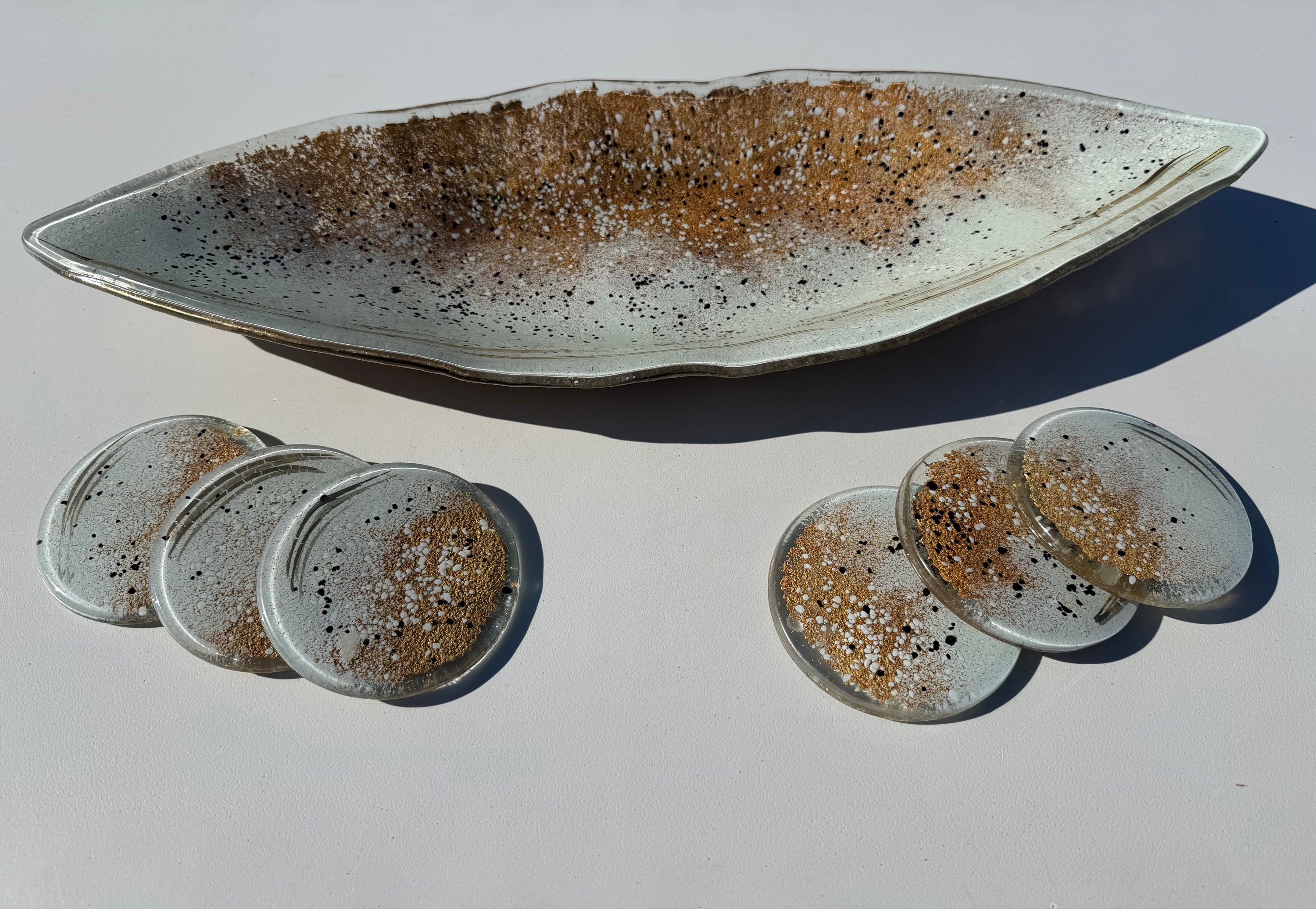 Golden Frost Fused Glass Oval Plate