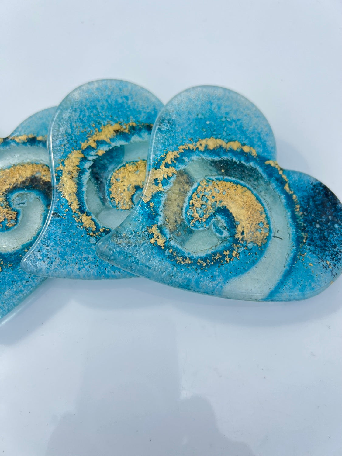 Blue & Gold Glass Coasters (Heart)