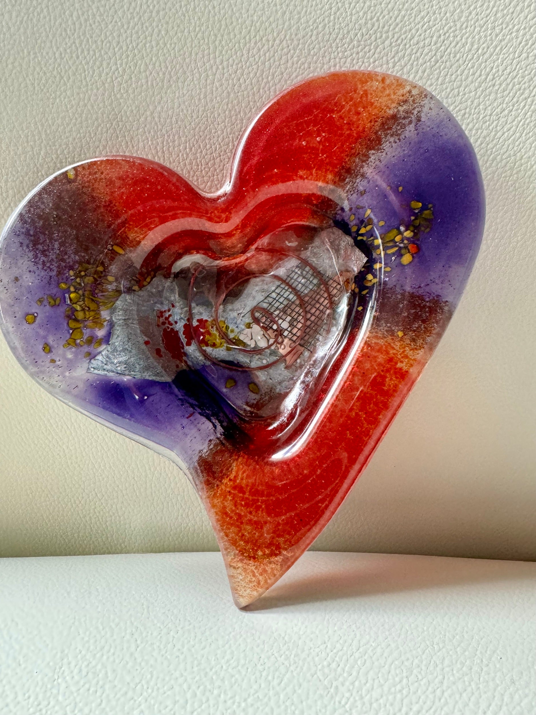 Opera Purple & Red Heart Tealight Dish