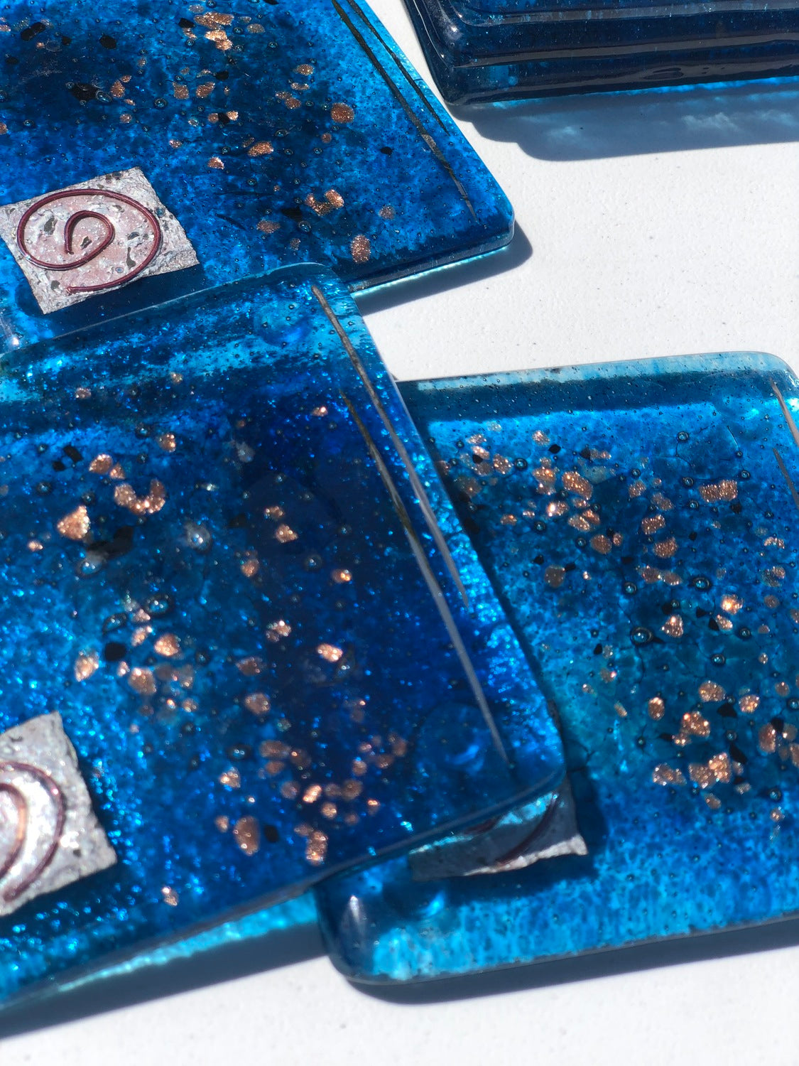 Blue & Platinum Glass Coasters (Square)