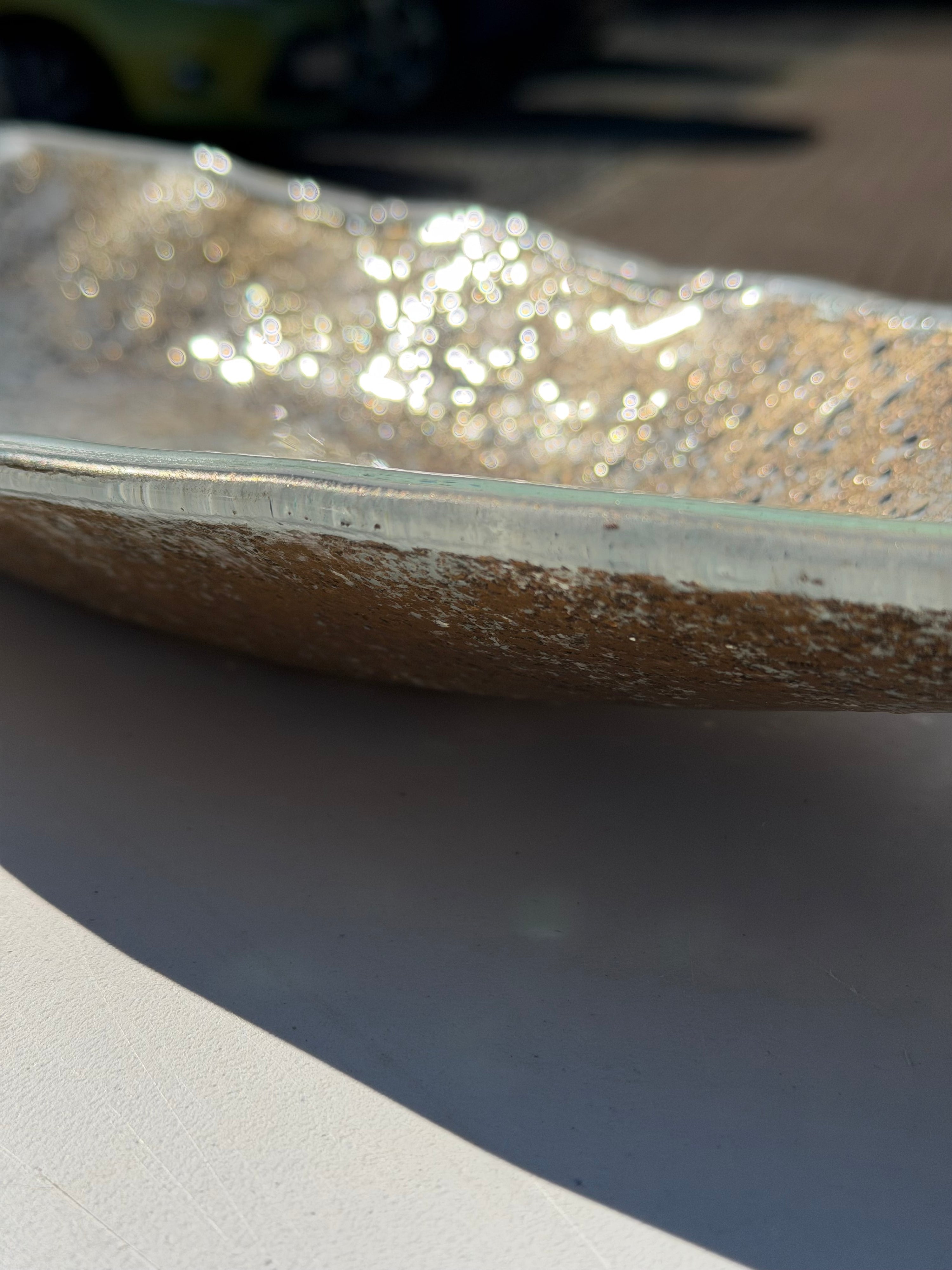 Golden Frost Fused Glass Oval Plate