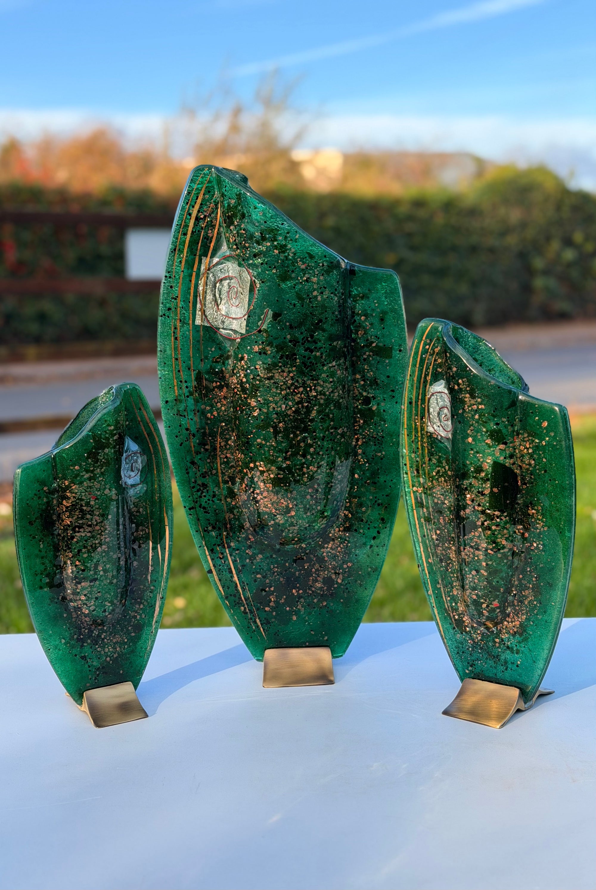 Dark Green & Gold Oval Vase