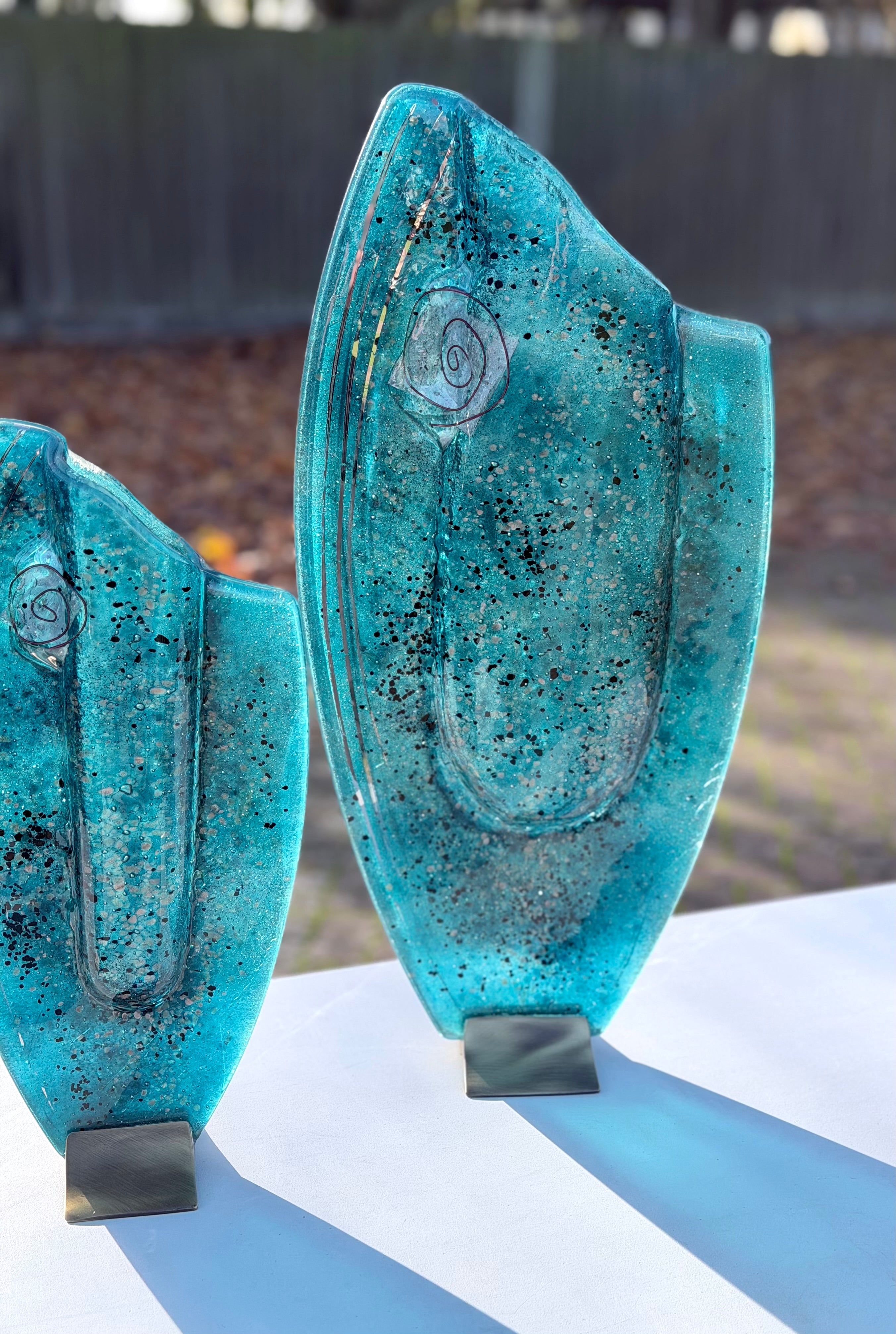 Aqua & Platinum Oval Vase