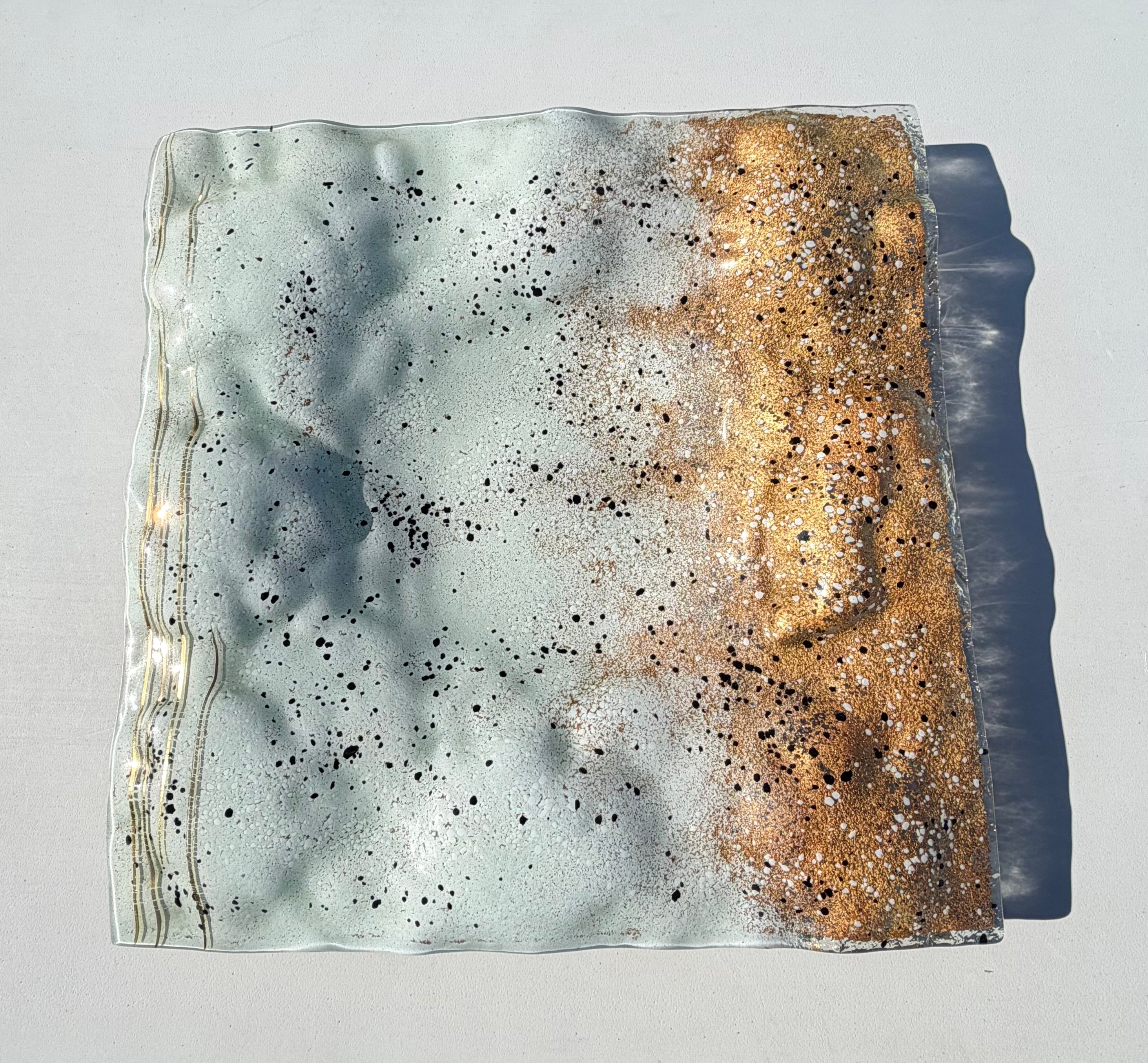 Golden Frost Fused Glass Square Plate