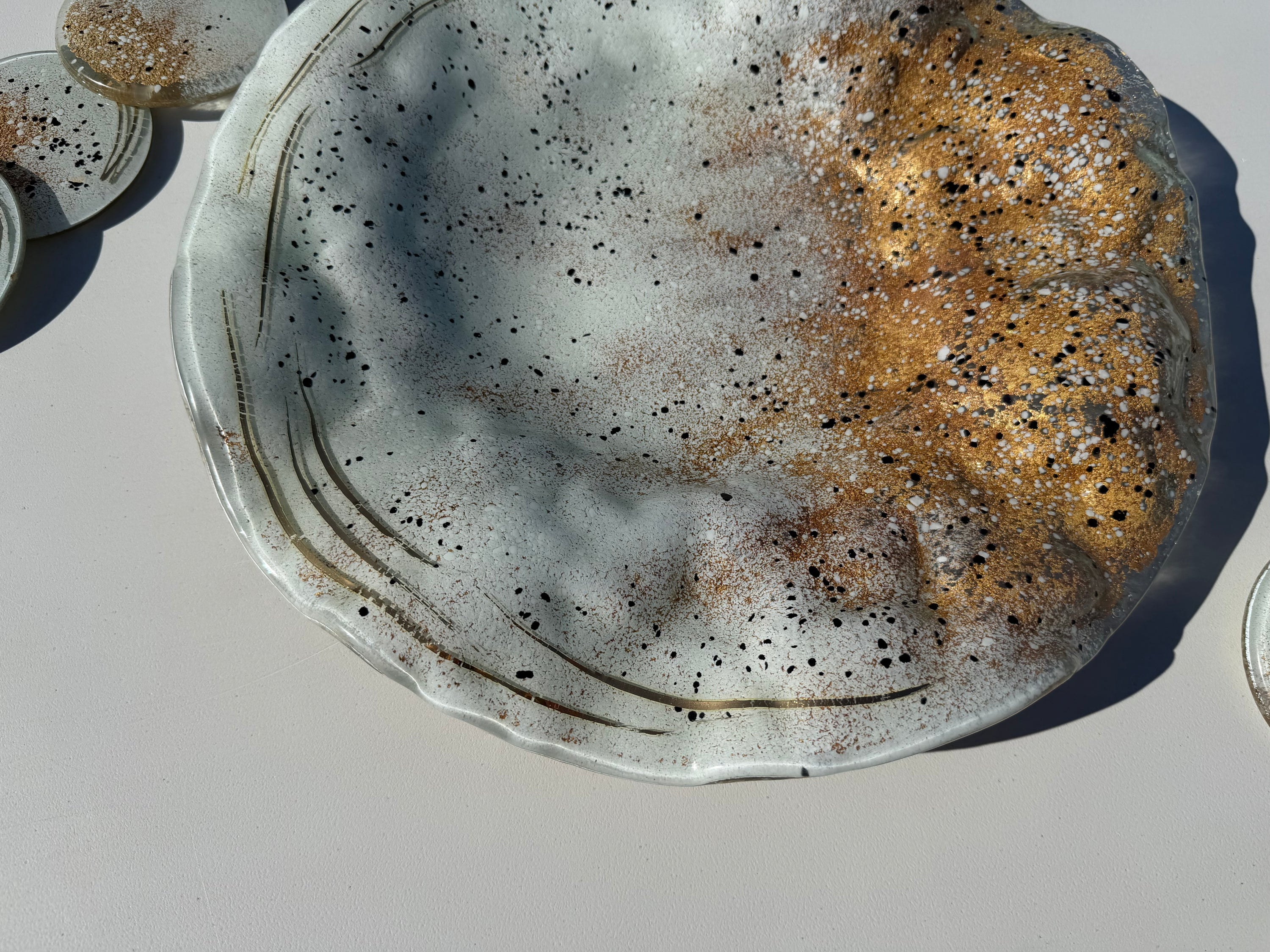 Golden Frost Fused Glass Round Plate