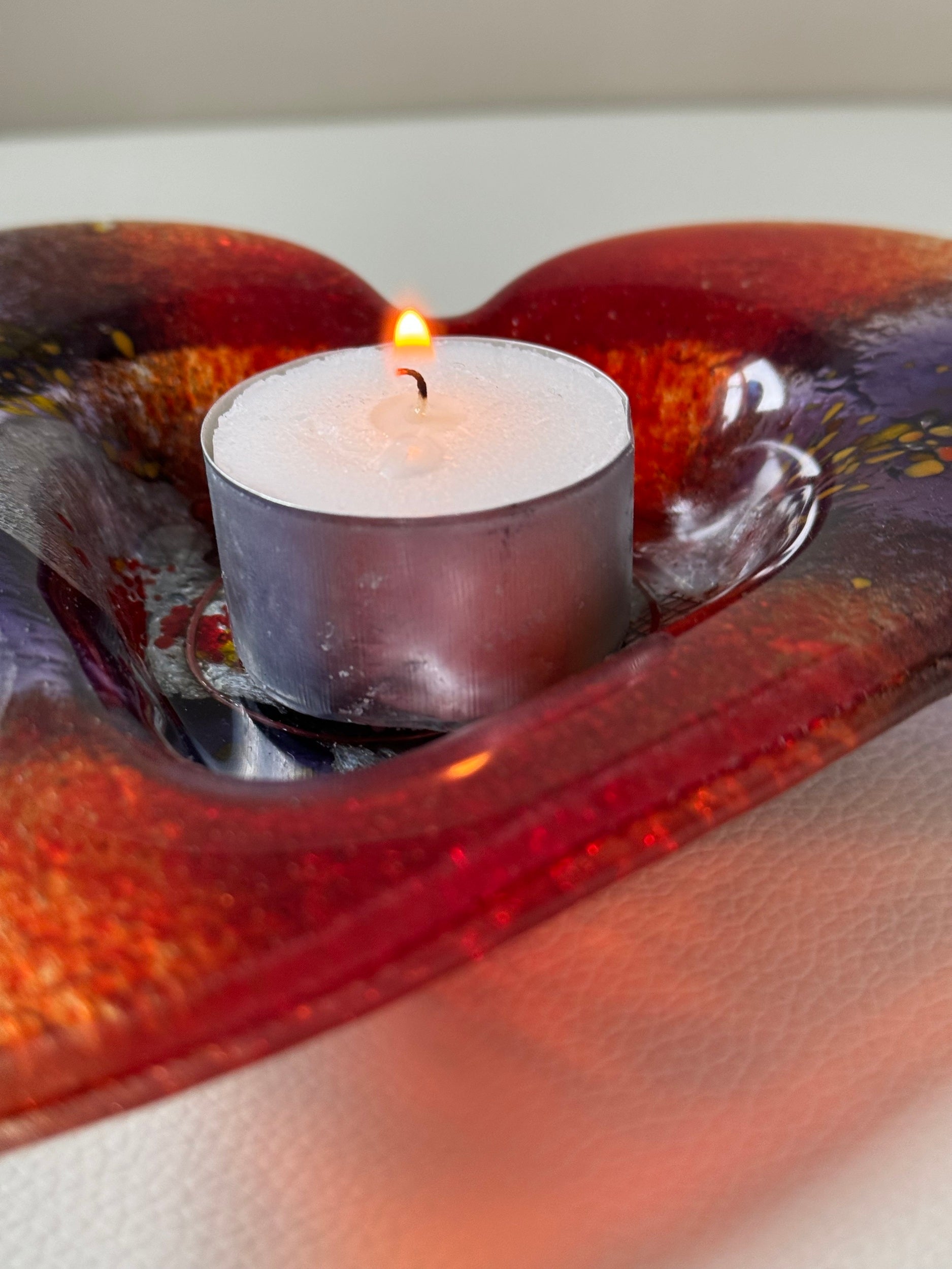 Opera Purple & Red Heart Tealight Dish