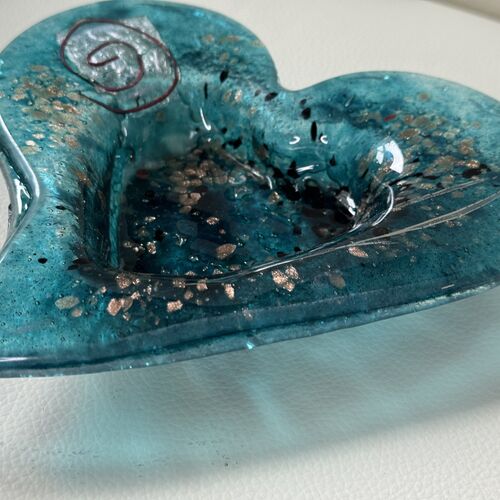 Aqua & Platinum Heart Tealight Dish