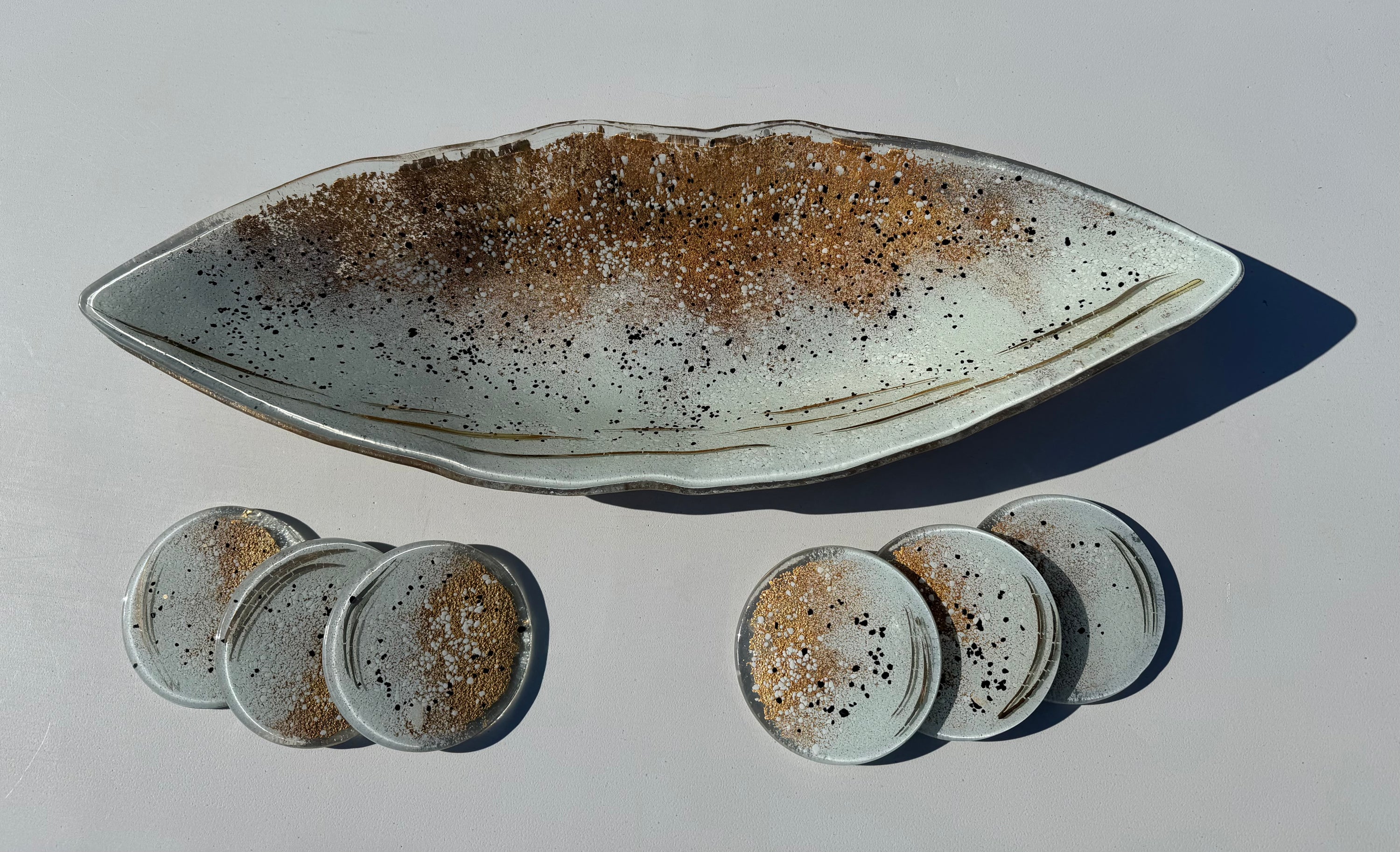 Golden Frost Fused Glass Oval Plate