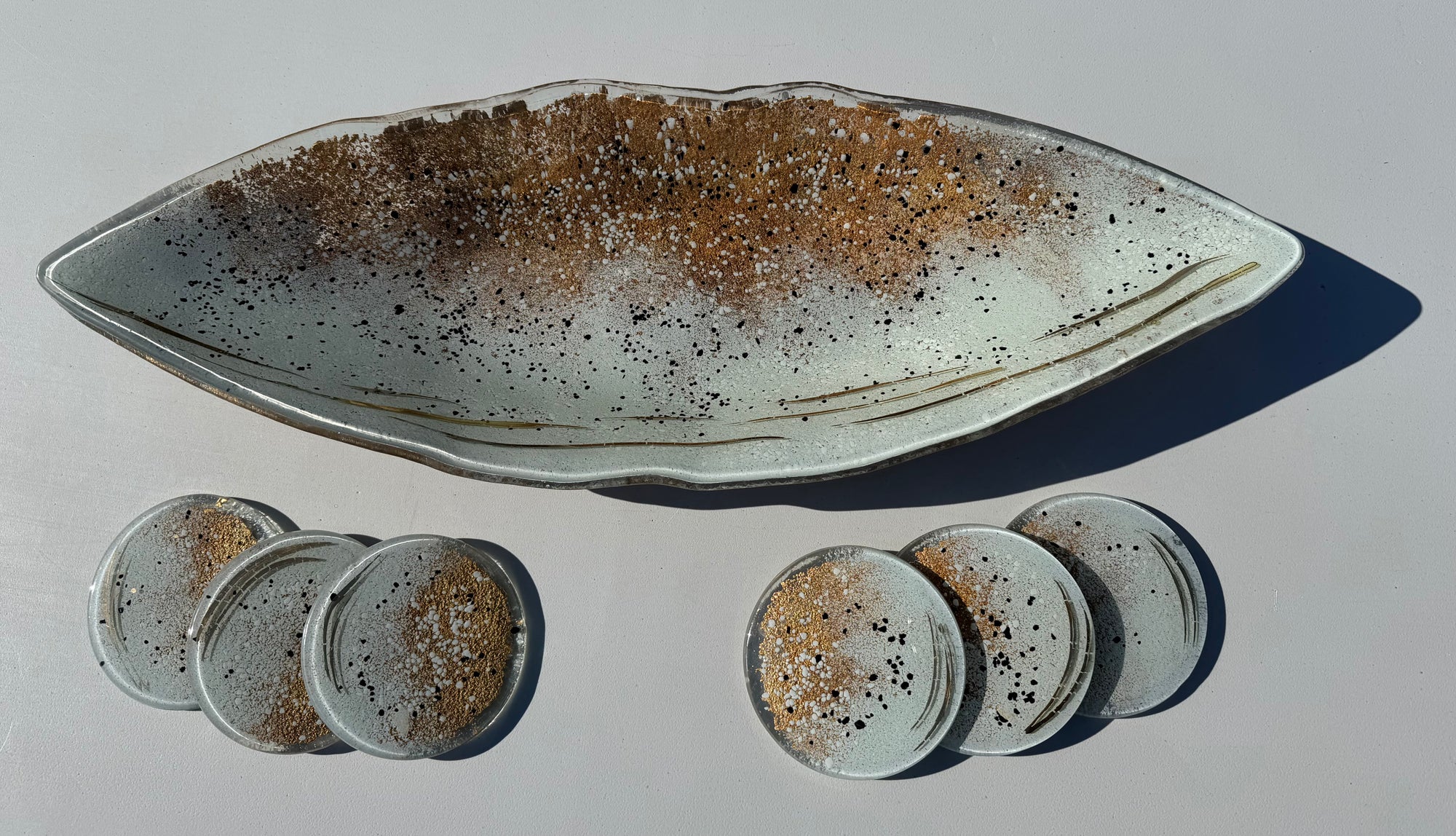 Golden Frost Fused Glass Oval Plate