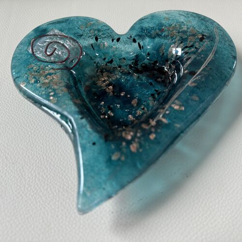 Aqua & Platinum Heart Tealight Dish