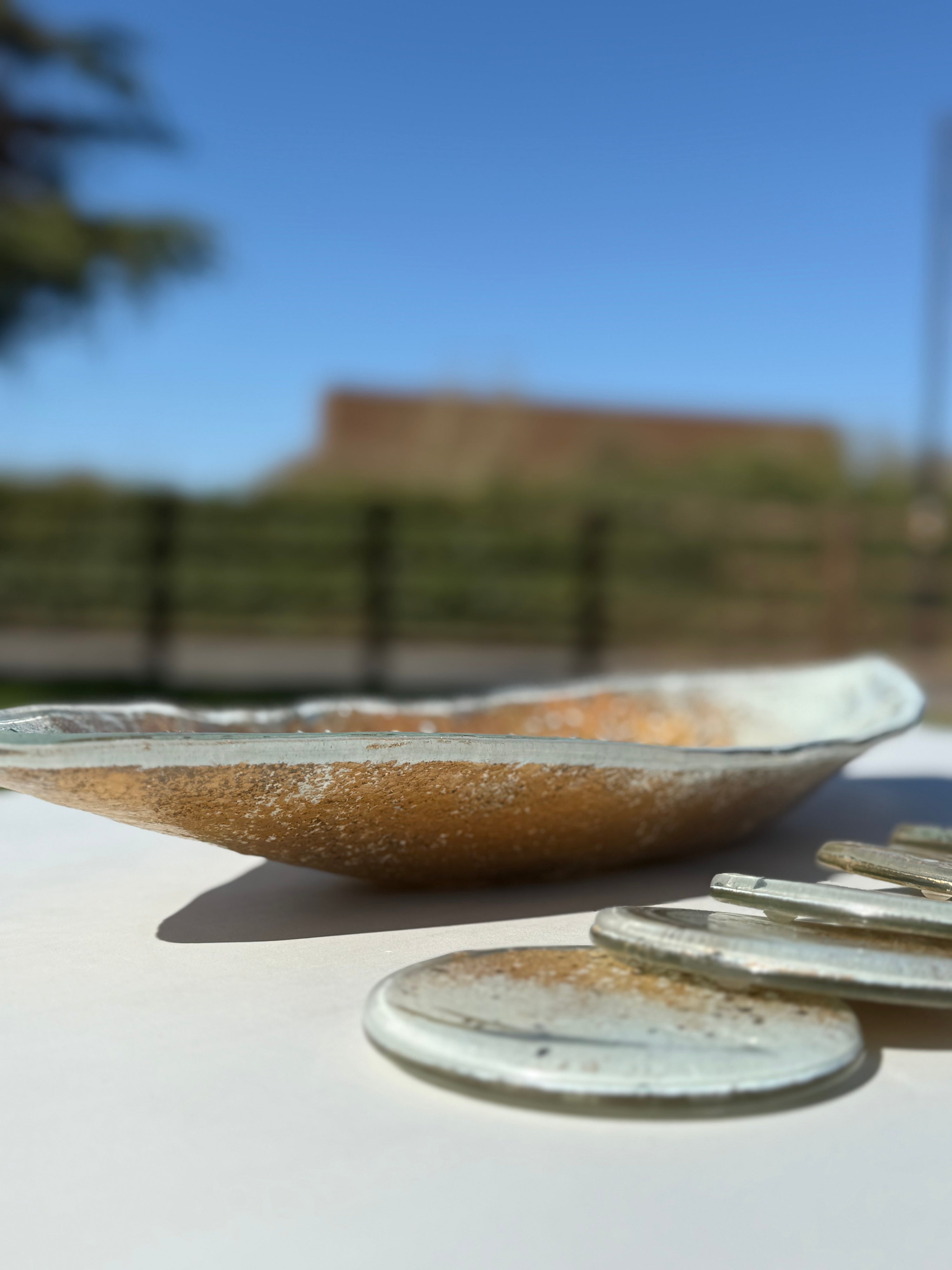 Golden Frost Fused Glass Oval Plate
