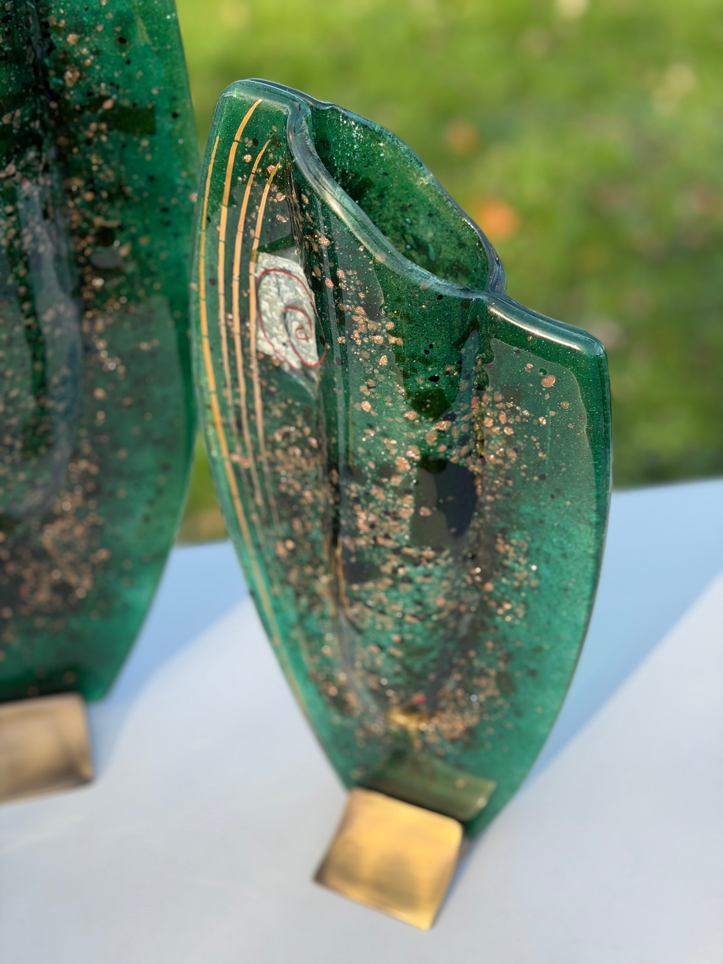 Dark Green & Gold Oval Vase