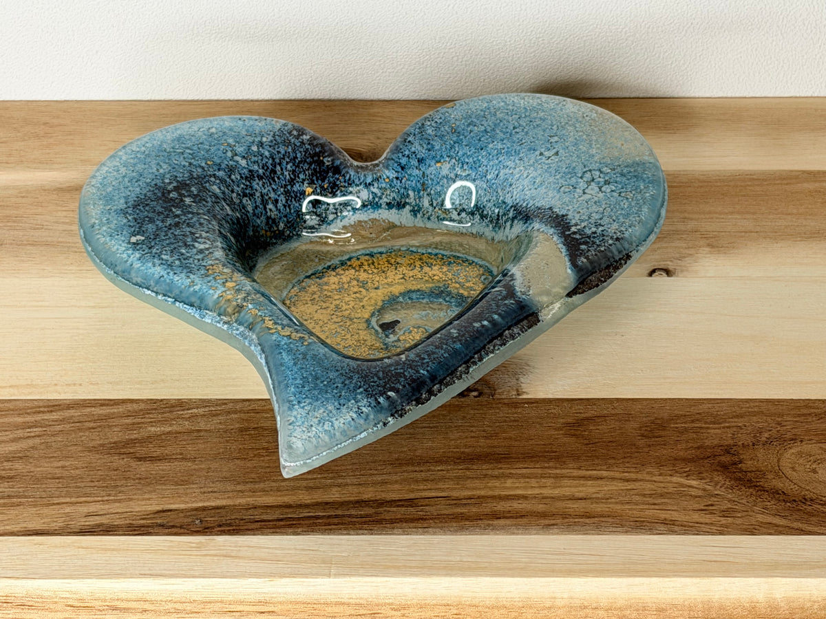 Blue & Gold Heart Tealight Dish
