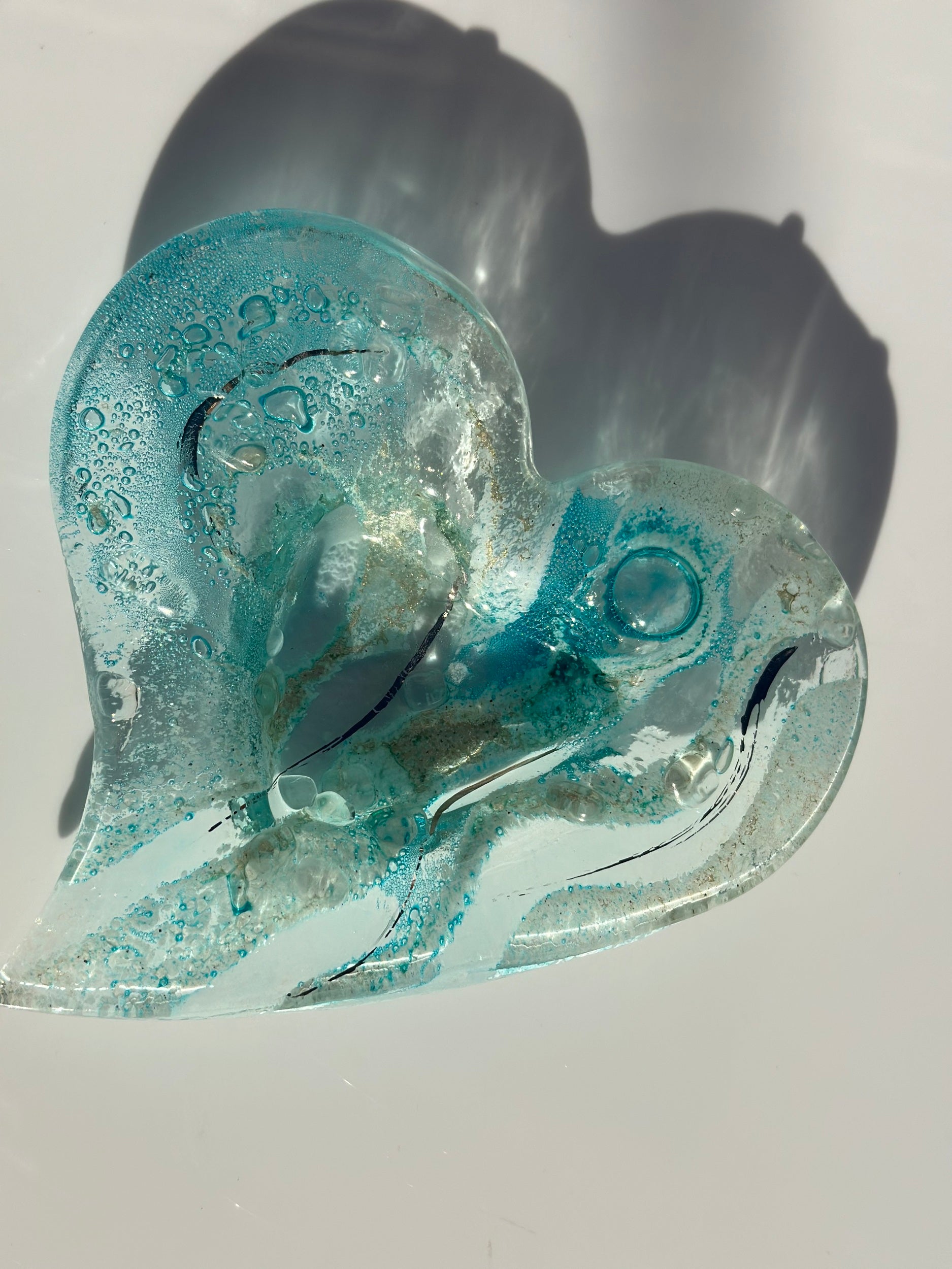 Crystal Aqua Heart Tealight Dish