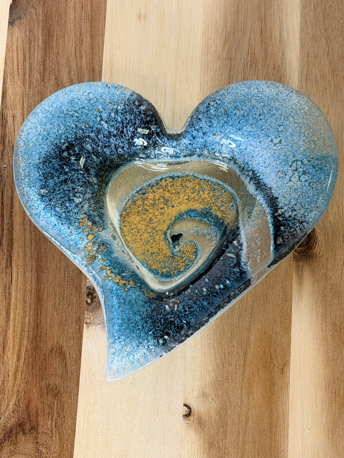 Blue & Gold Heart Tealight Dish
