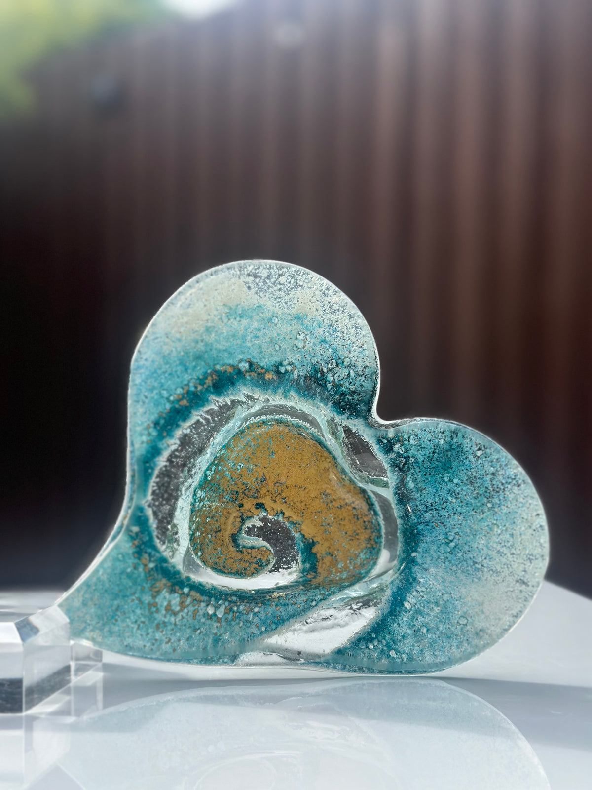 Blue & Gold Heart Tealight Dish