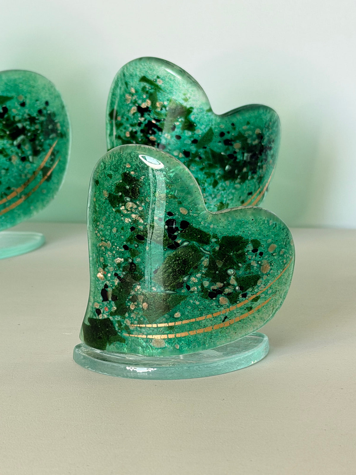 Dark Green & Gold Heart Shaped Tealight Holder.