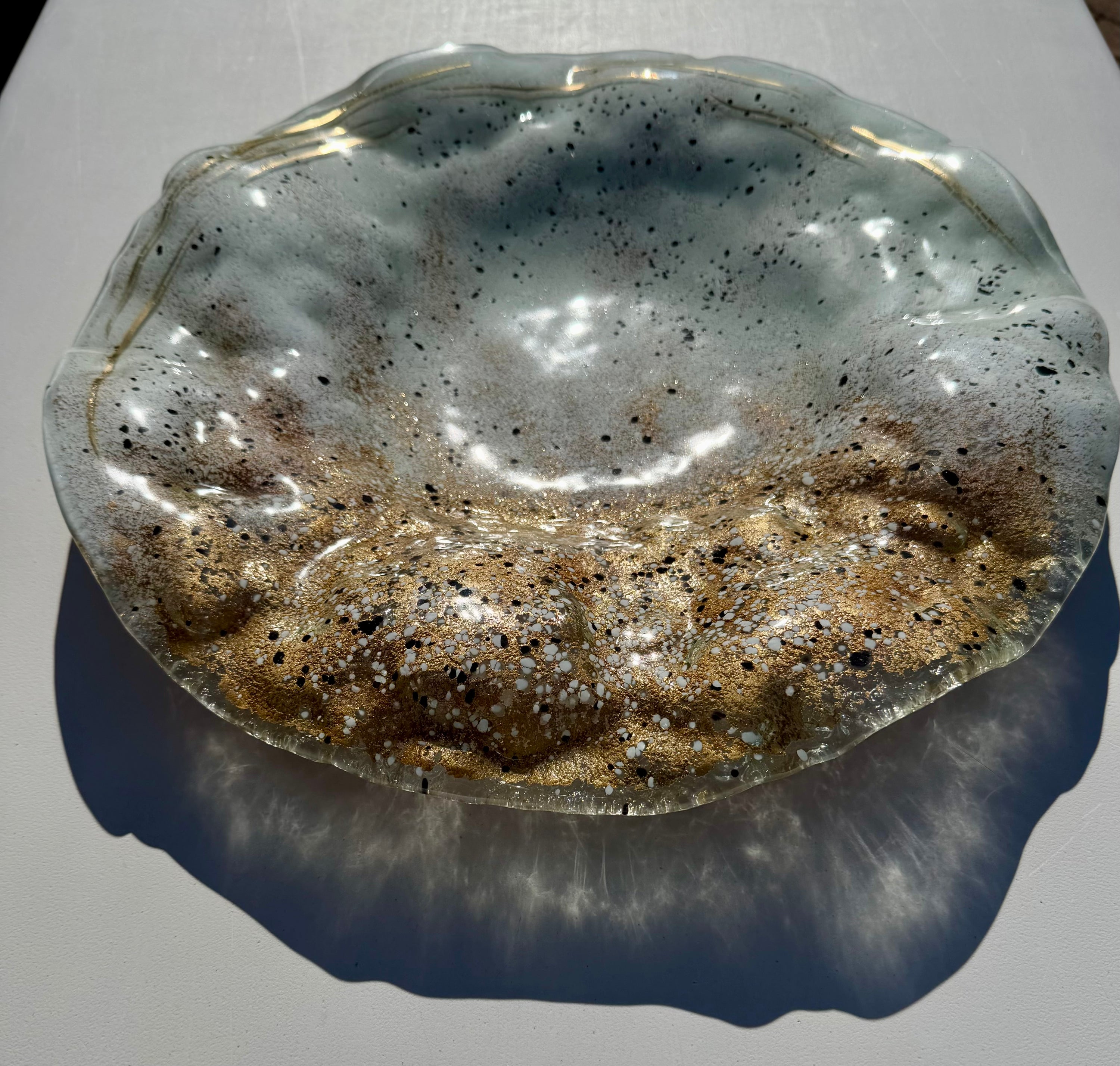 Golden Frost Fused Glass Round Plate