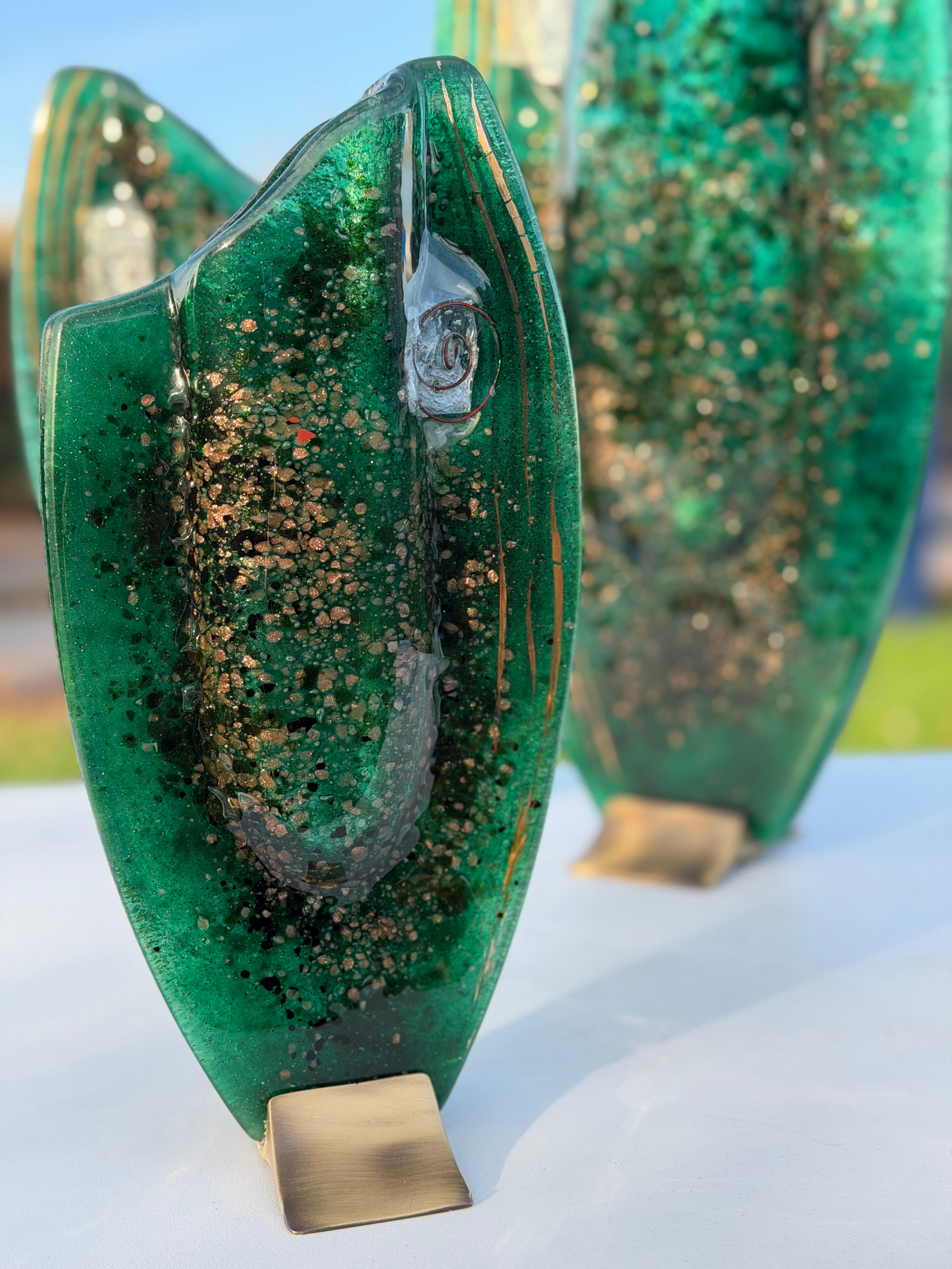 Dark Green & Gold Oval Vase