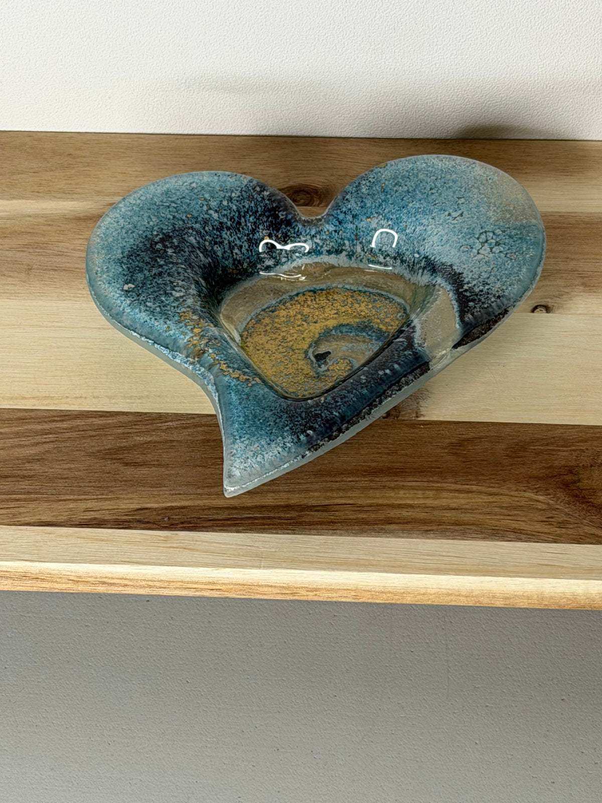 Blue & Gold Heart Tealight Dish