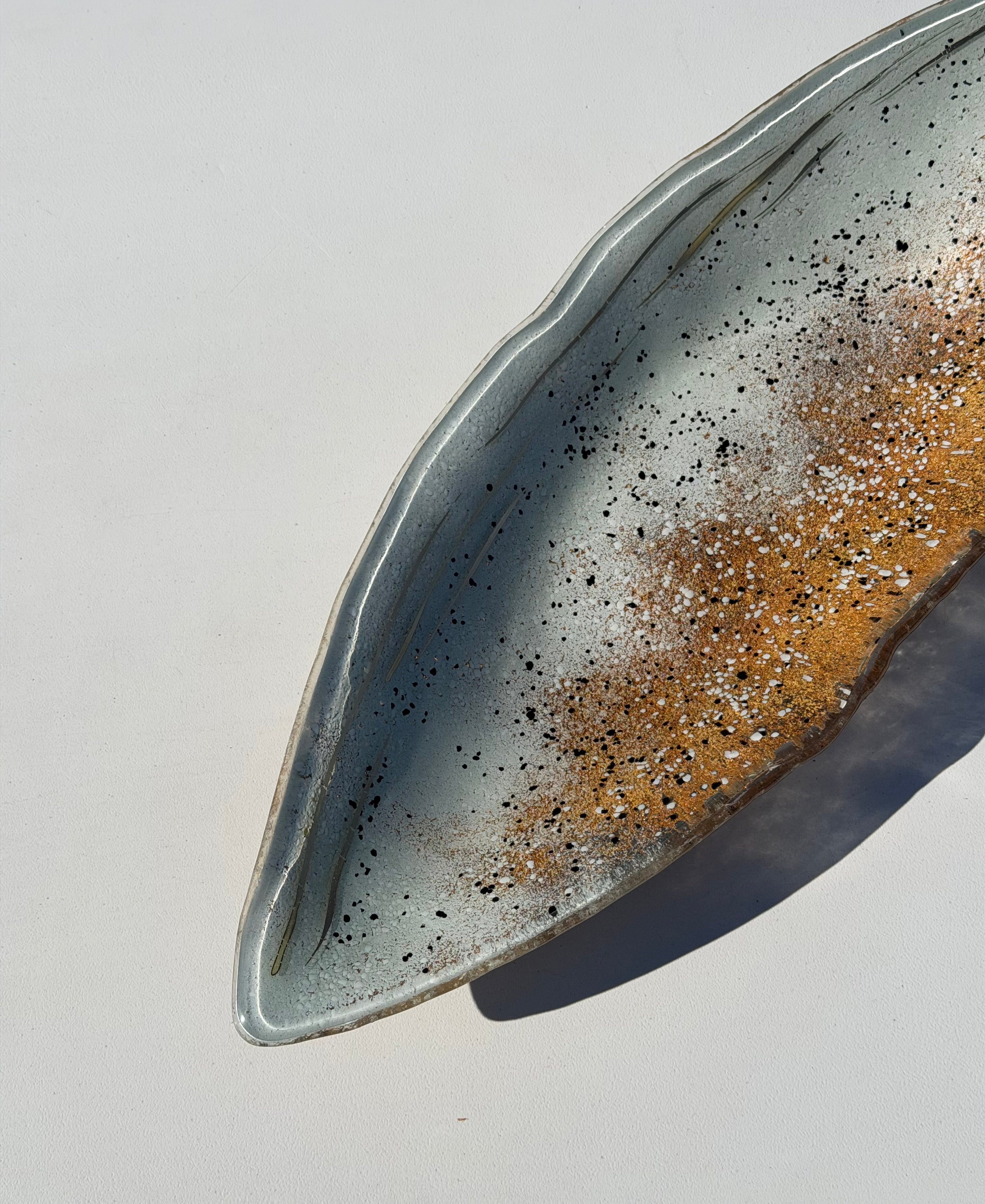 Golden Frost Fused Glass Oval Plate