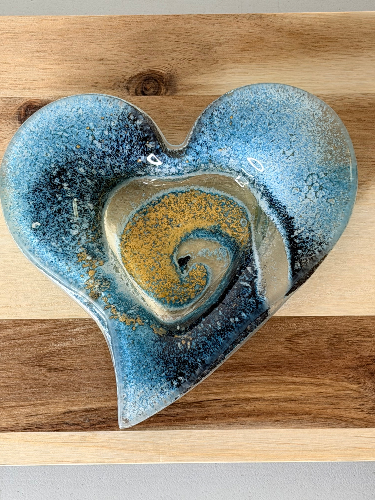 Blue & Gold Heart Tealight Dish