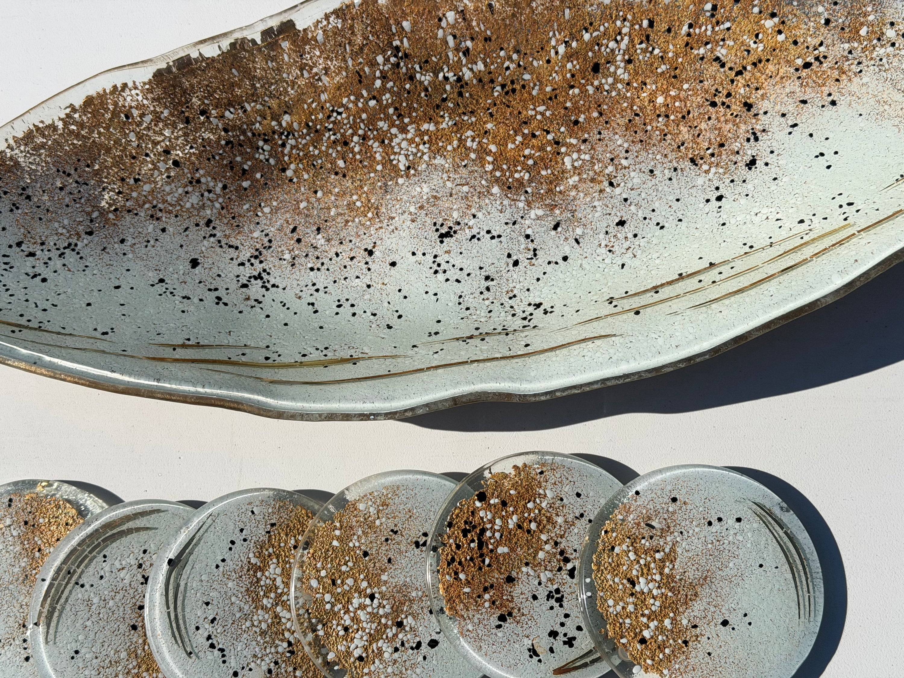 Golden Frost Fused Glass Oval Plate