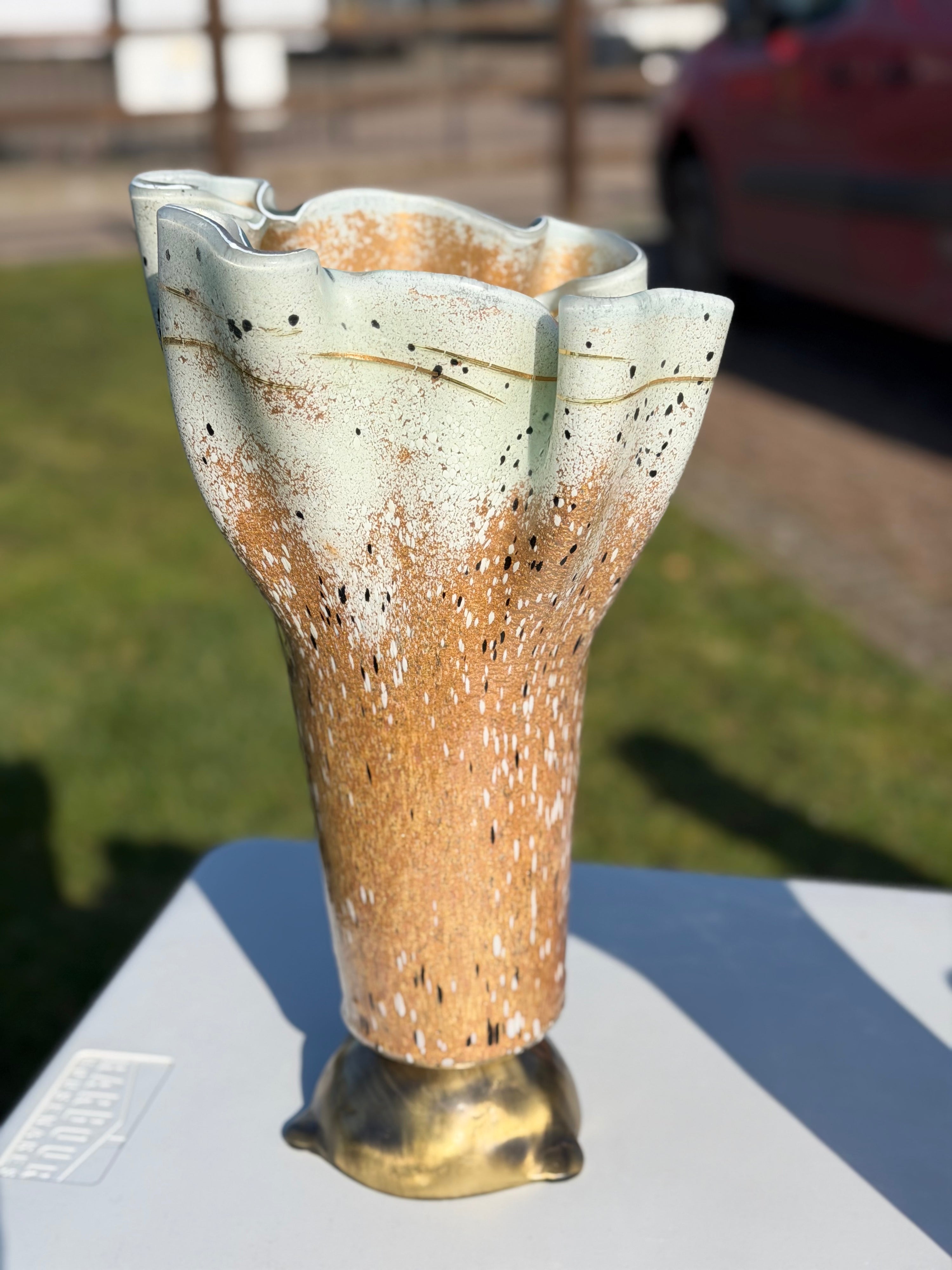 Golden Frost Fused Glass Drape Vase