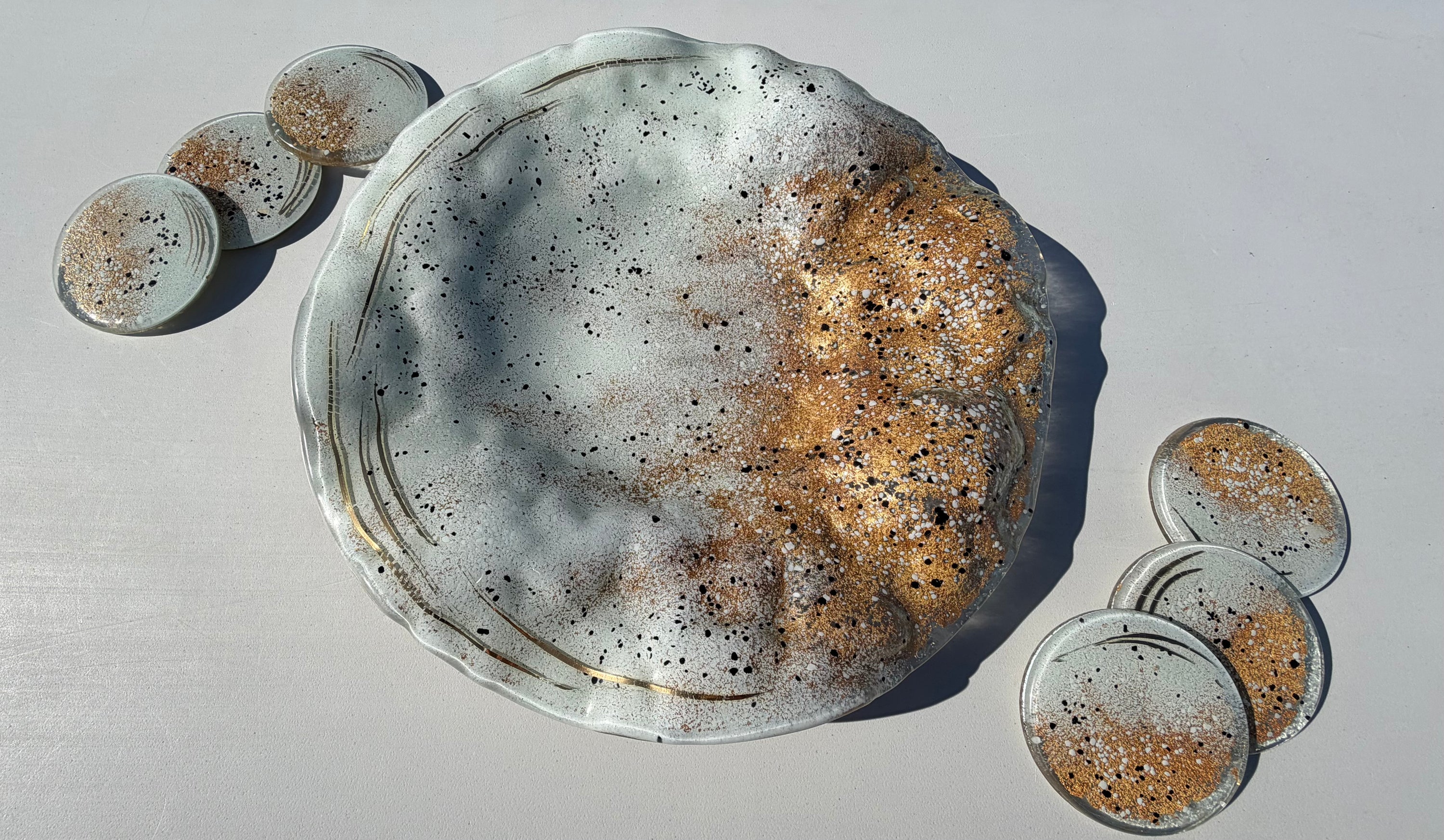 Golden Frost Fused Glass Round Plate