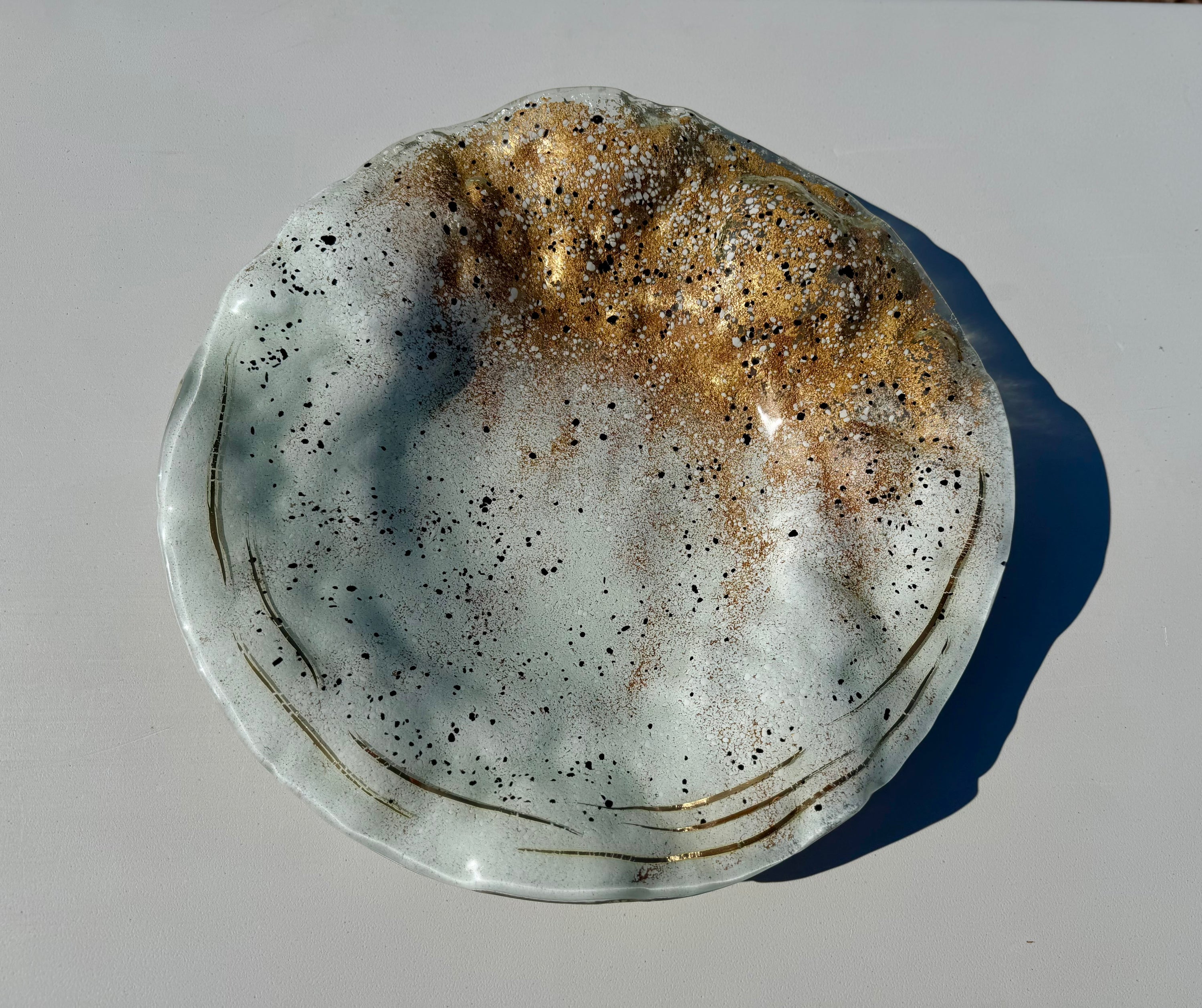 Golden Frost Fused Glass Round Plate