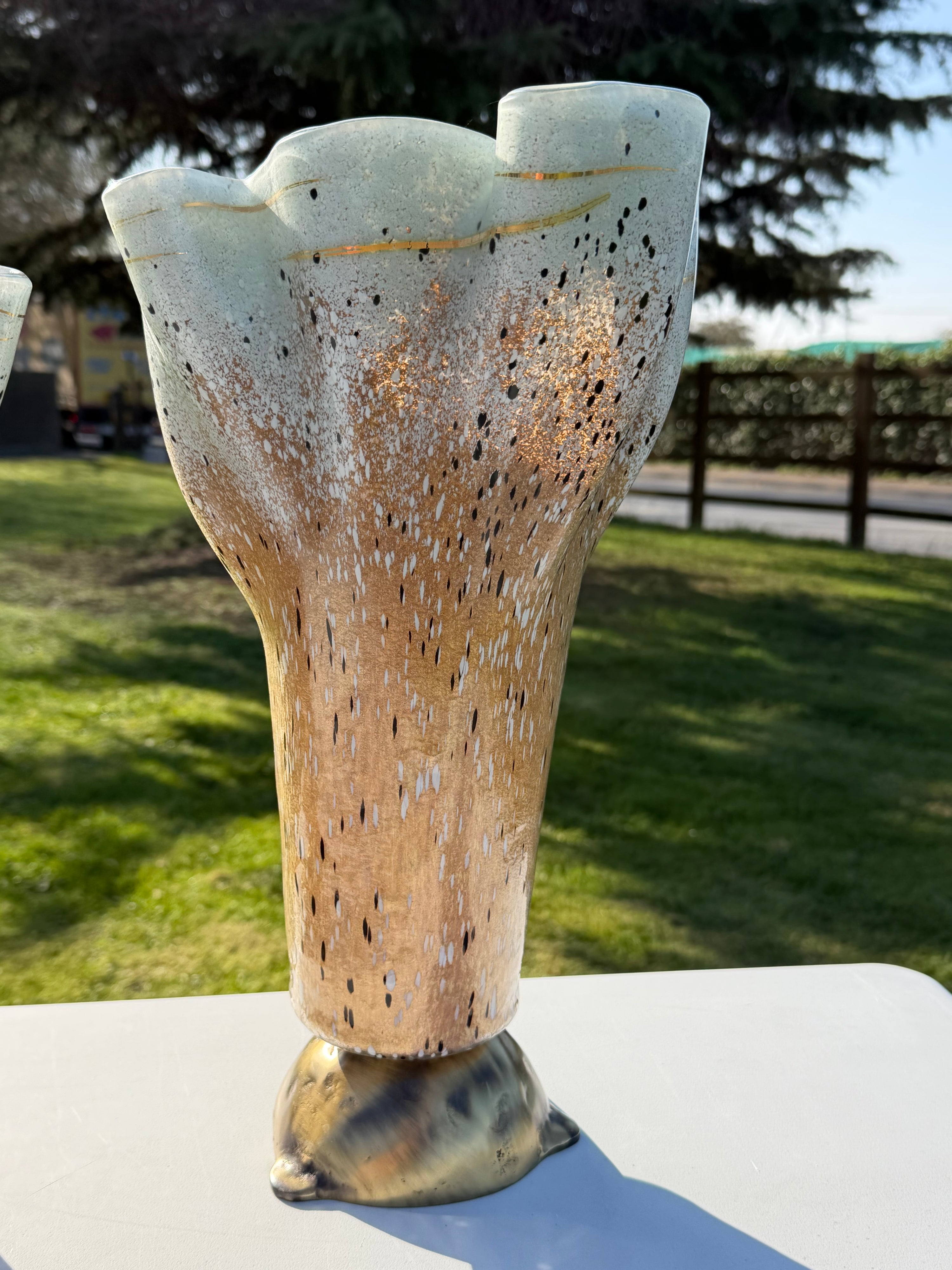 Golden Frost Fused Glass Drape Vase