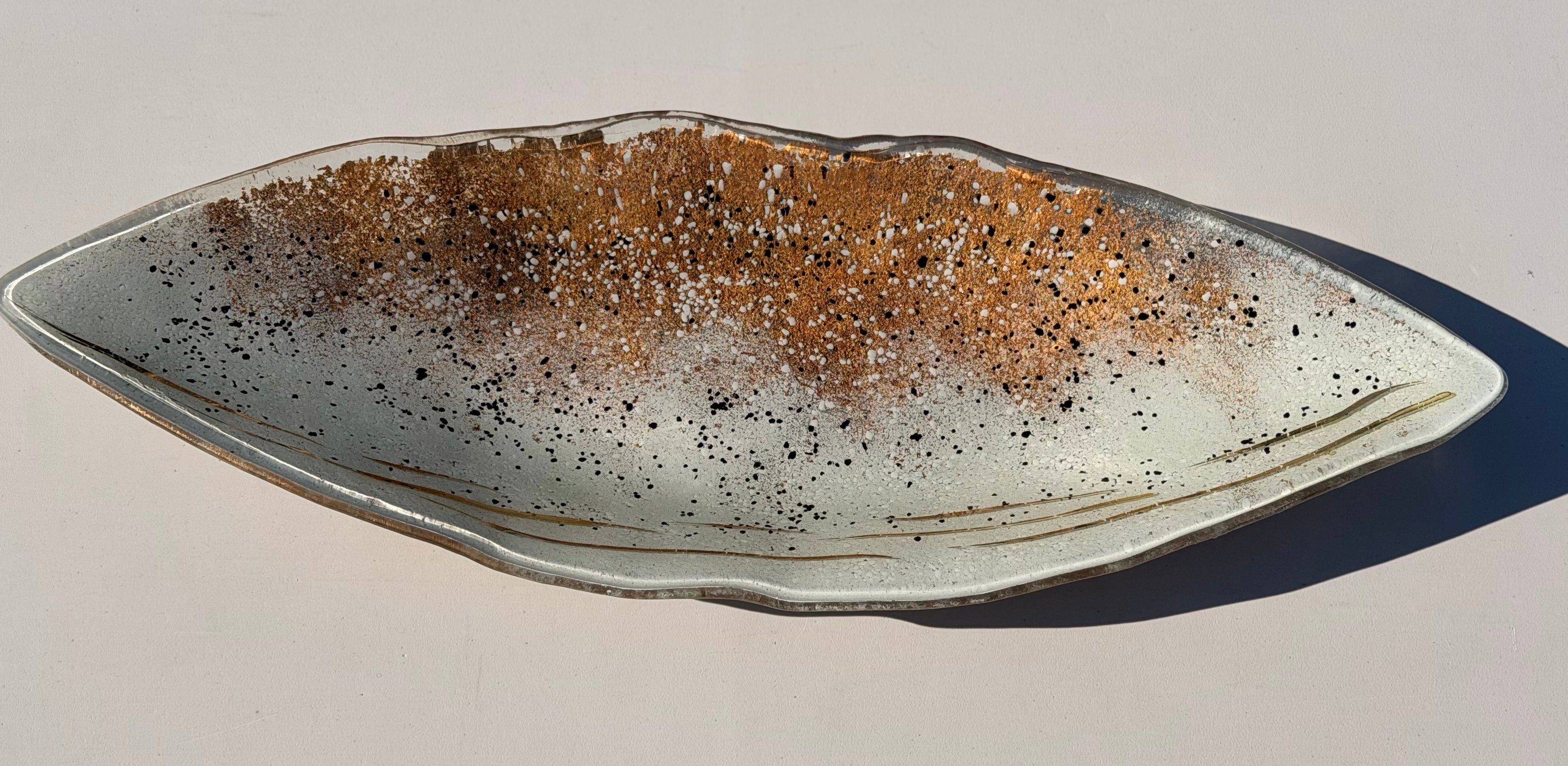Golden Frost Fused Glass Oval Plate