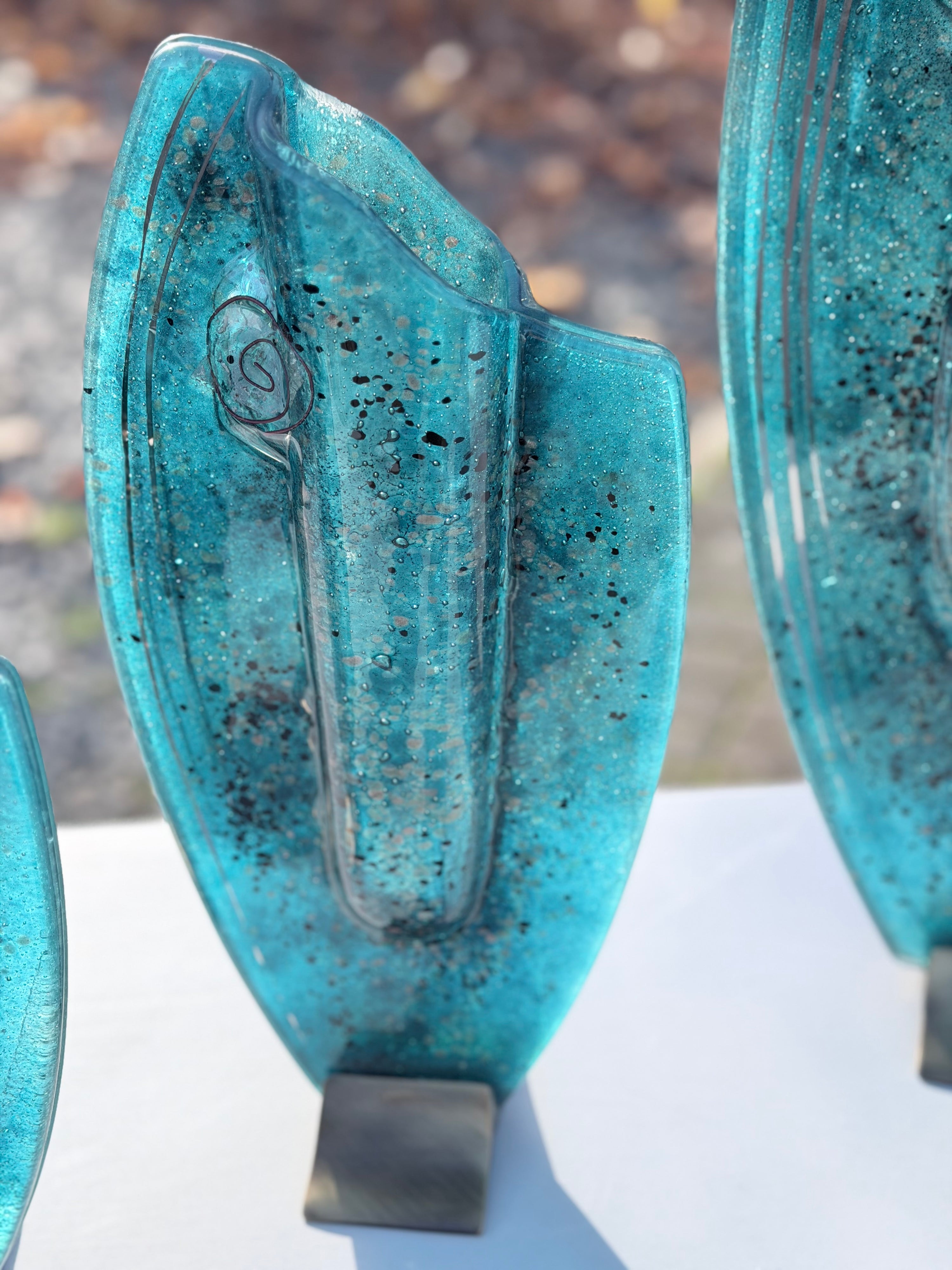 Aqua & Platinum Oval Vase